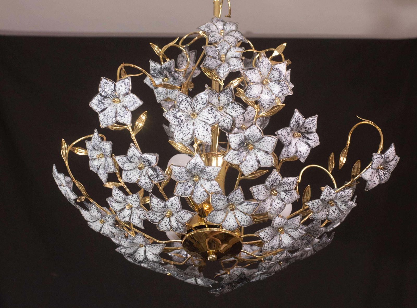 photo for sale Fantastic Rare Murano Chandelier Full Of Black Flowers, 1970s