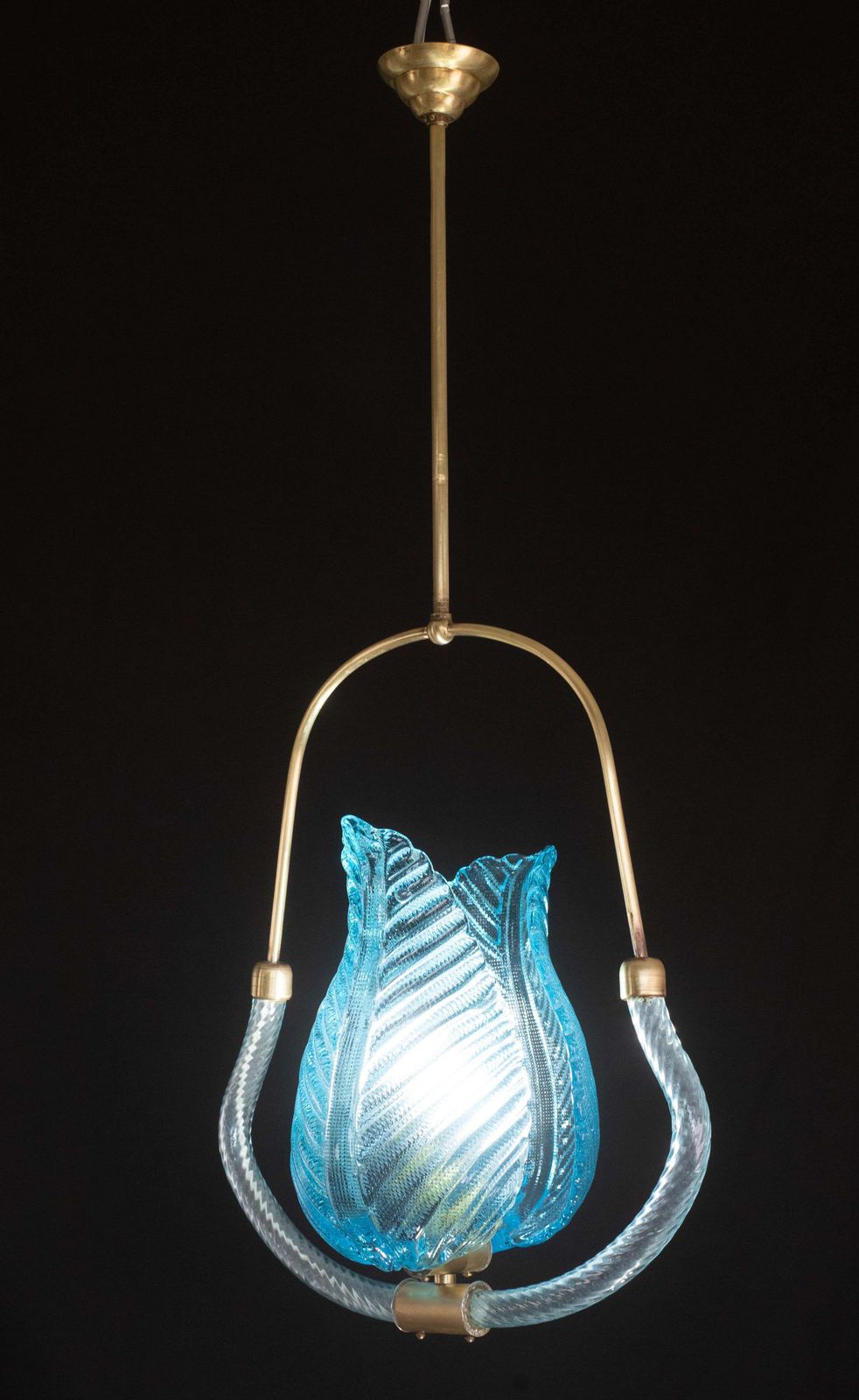 Lovely Blue Art Decò Barovier E Toso Pendant Light, 1930s photo for sale