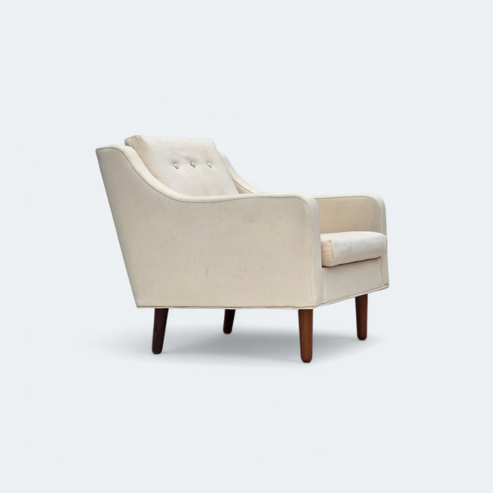 Ca. Jaren 1970, Deense Fauteuil, Meubelwol, Teakhouten Poten.