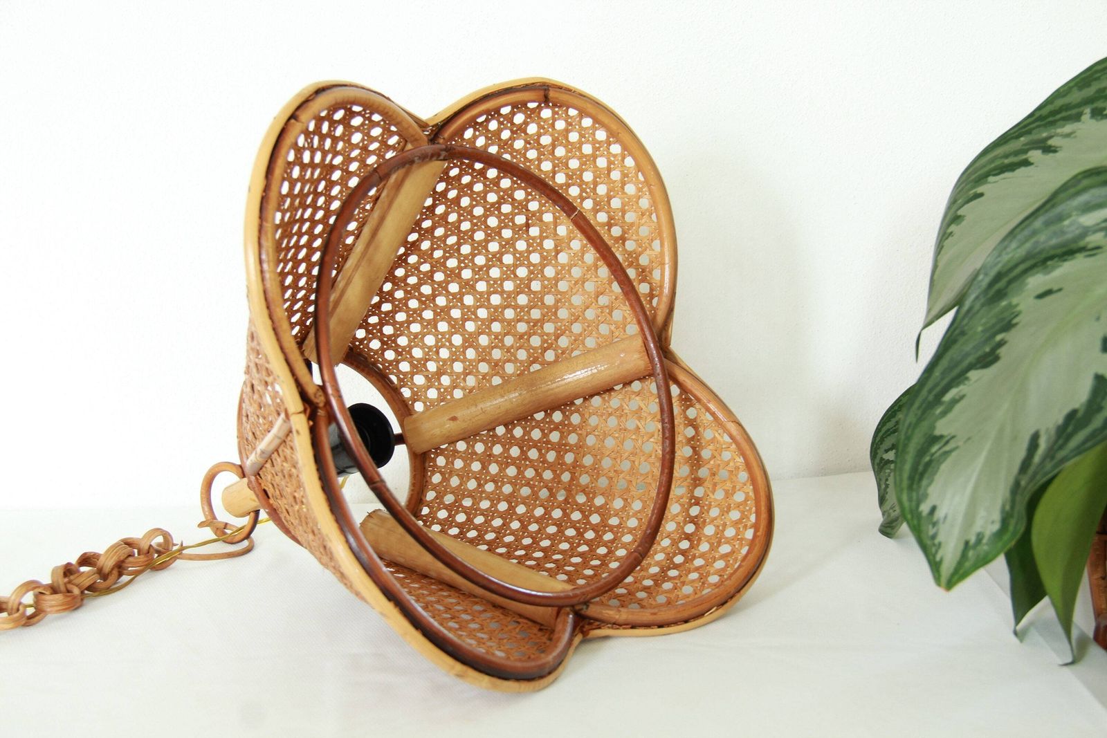 Ombrellino, Vintage Bamboo And Viennese Straw Ceiling Lamp, Italy, 1970s photo buy