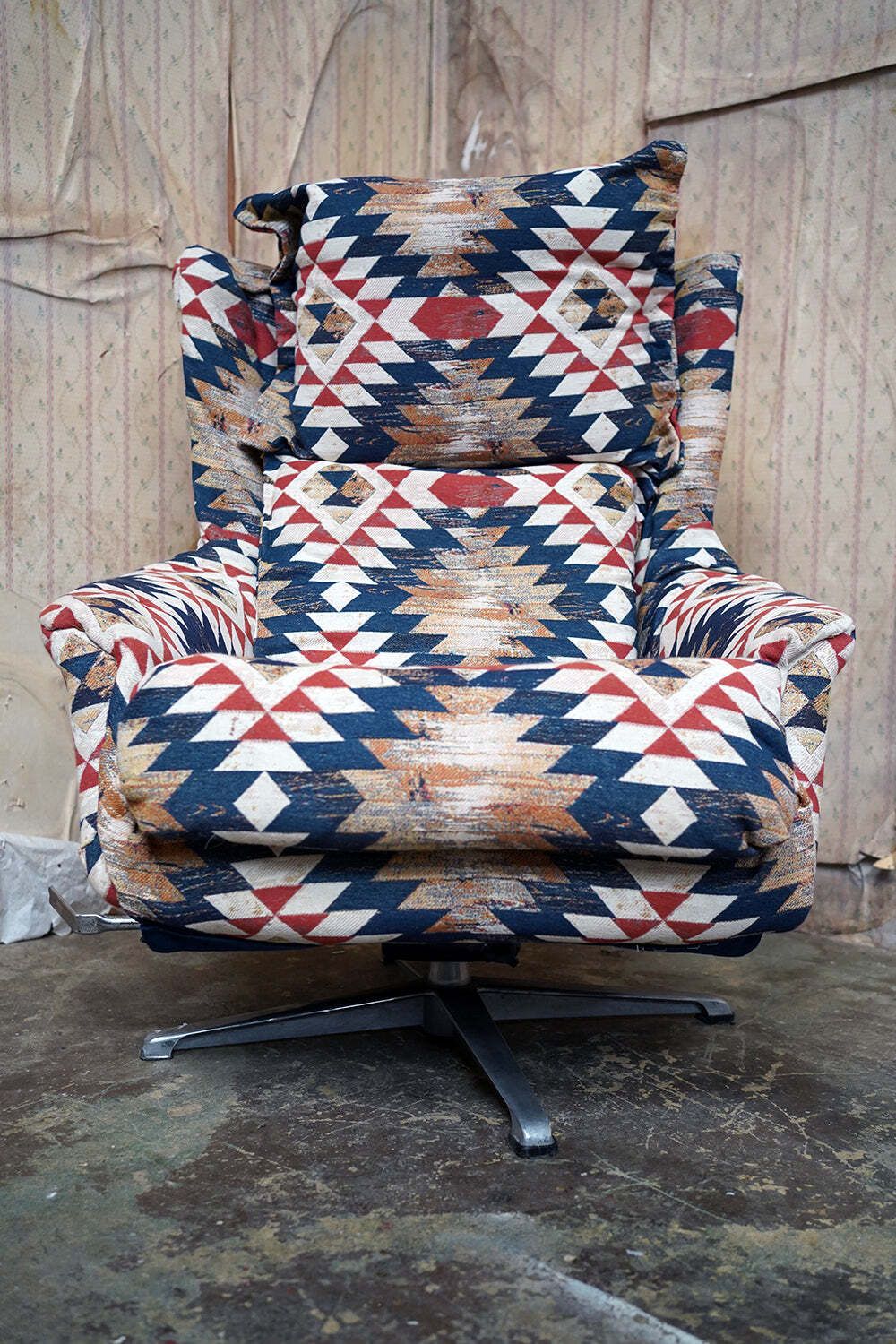 photo buy A Late 20thc Maimana Kilim Upholstered Swivel Lounge Armchair C.1980