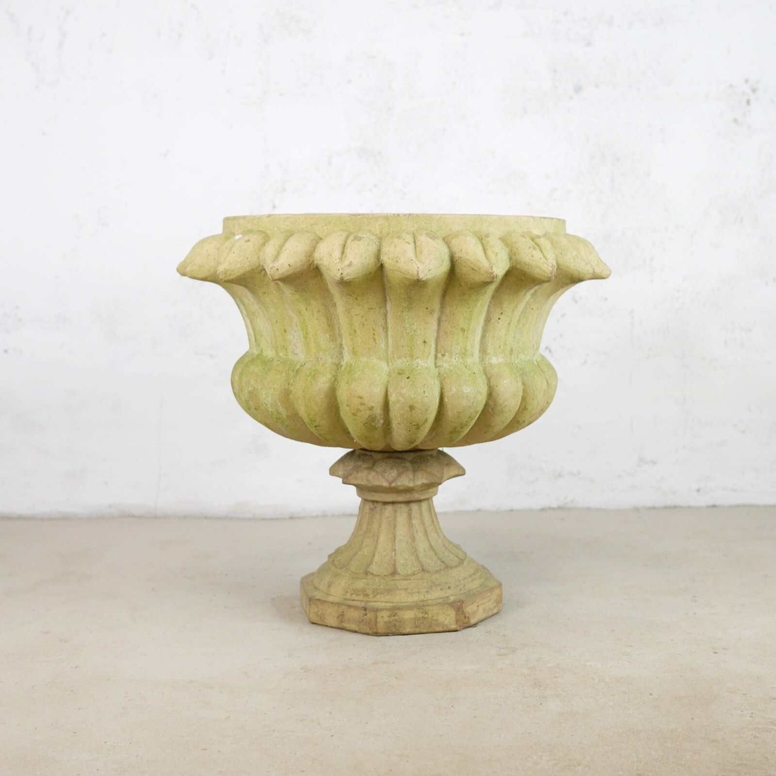 Large Weathered Buff Terracotta Garden Urn Tazza Planter #101477 photo for sale