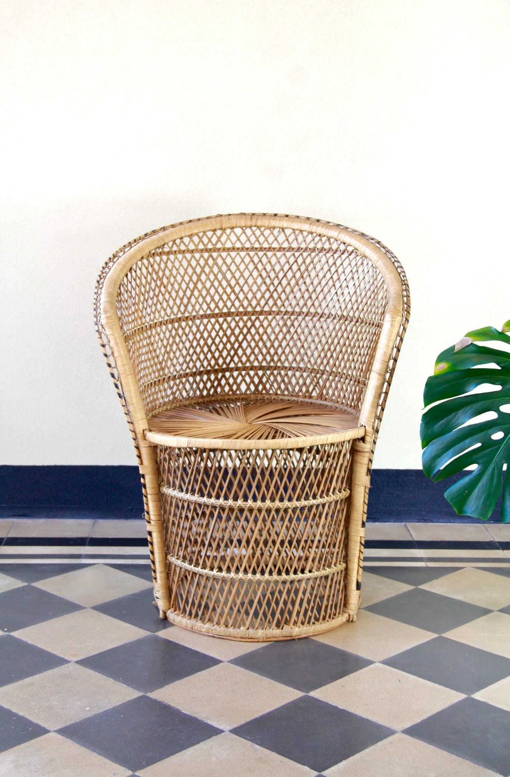 Pavoncina, Vintage Boho Wicker And Bamboo Peacock Adult Chair, Italy, 1980s photo for sale