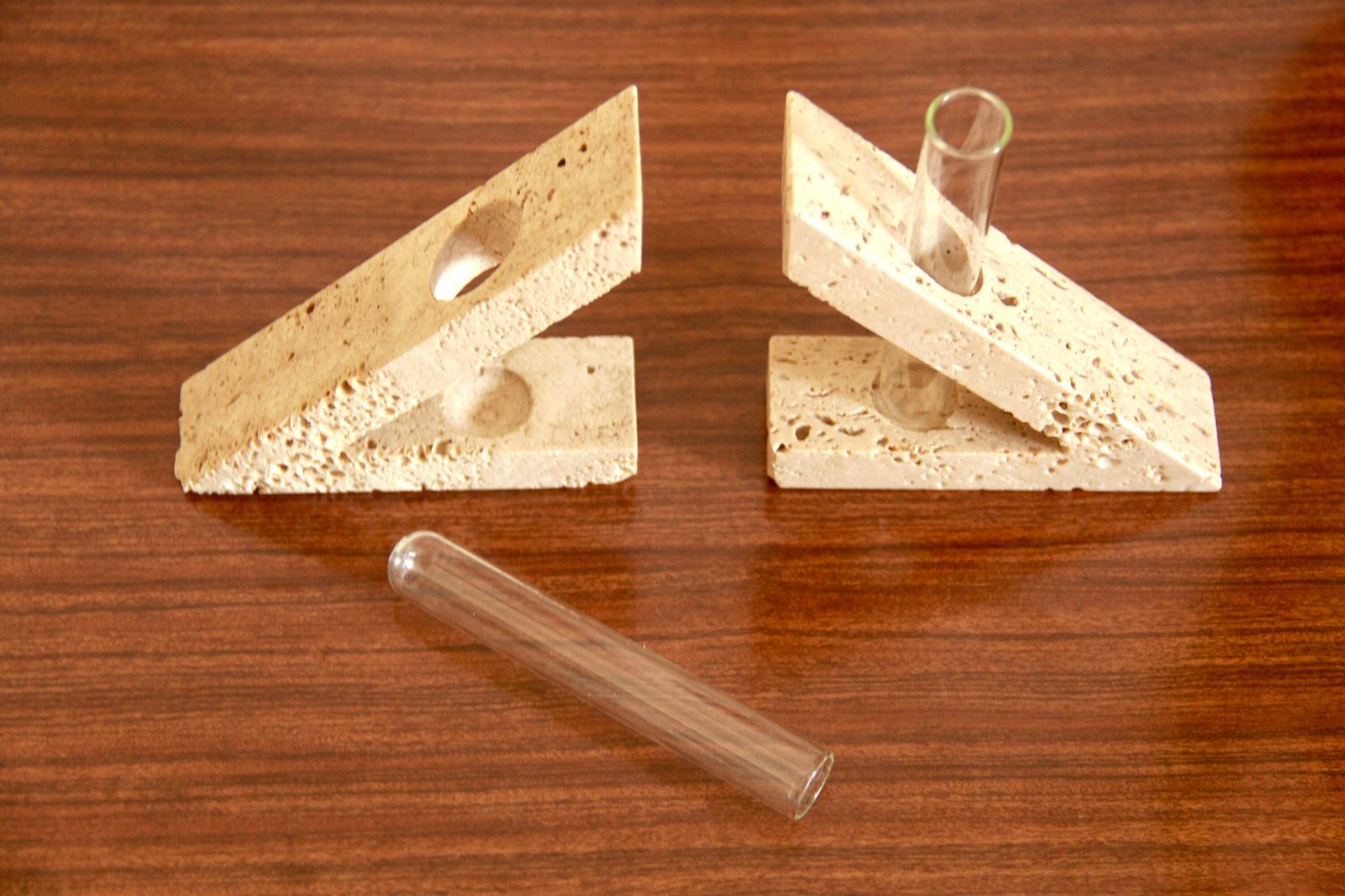photo furniture Triangoli, Modernist Travertine Sculptures / Vases By Enzo Mari For F.Lli Manelli, Set Of 2, Italy, 1970s
