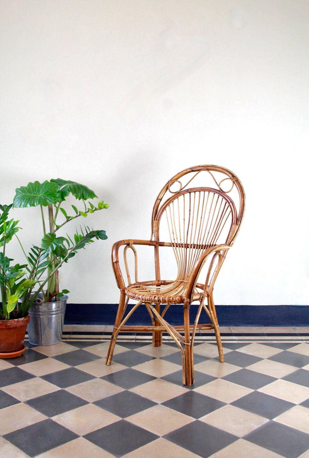 Comoda, Vintage Wicker And Bamboo Armchair, Italy, 1970s