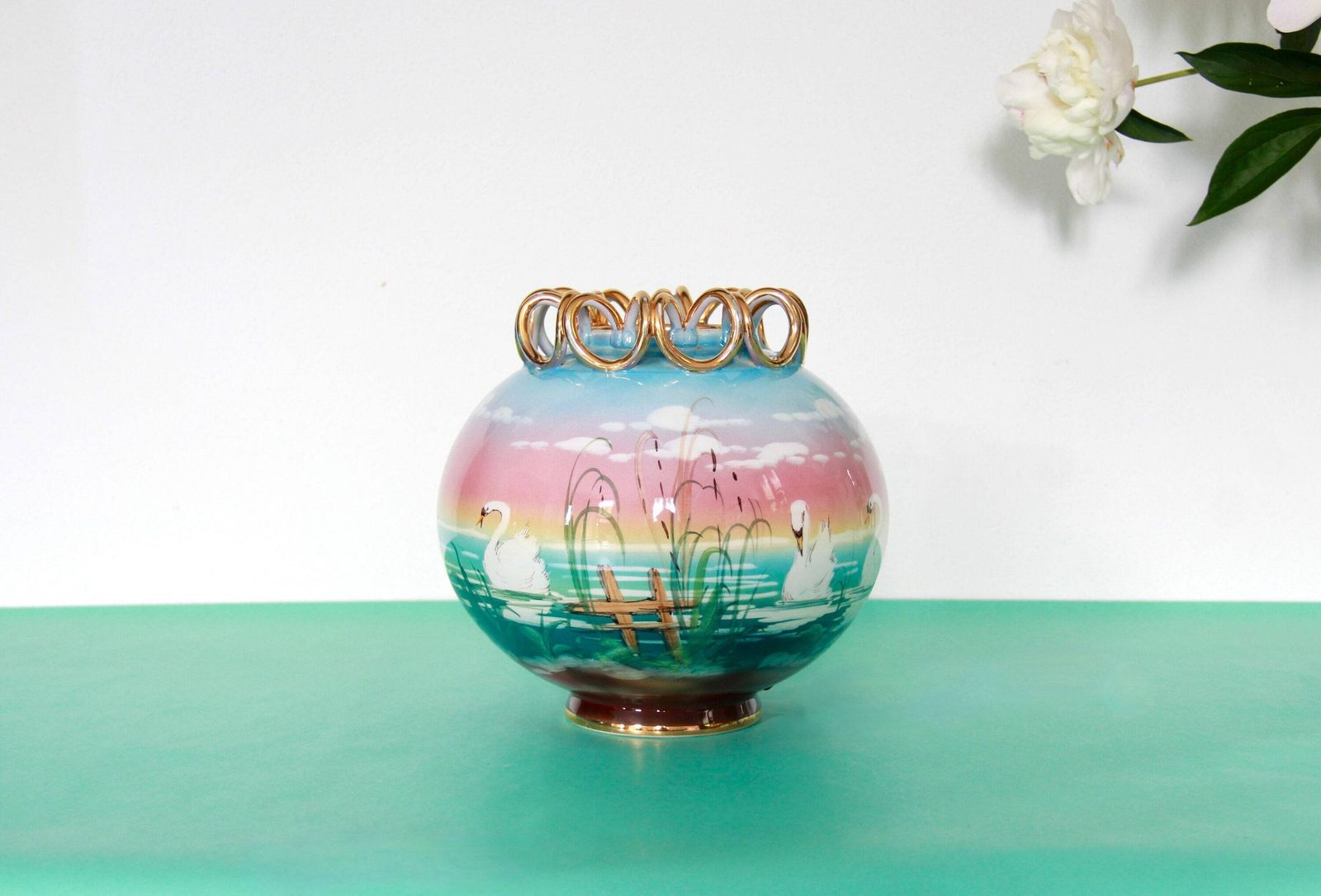 Cigno, Antique Art Deco Ceramic Vase, Italy, 1940s