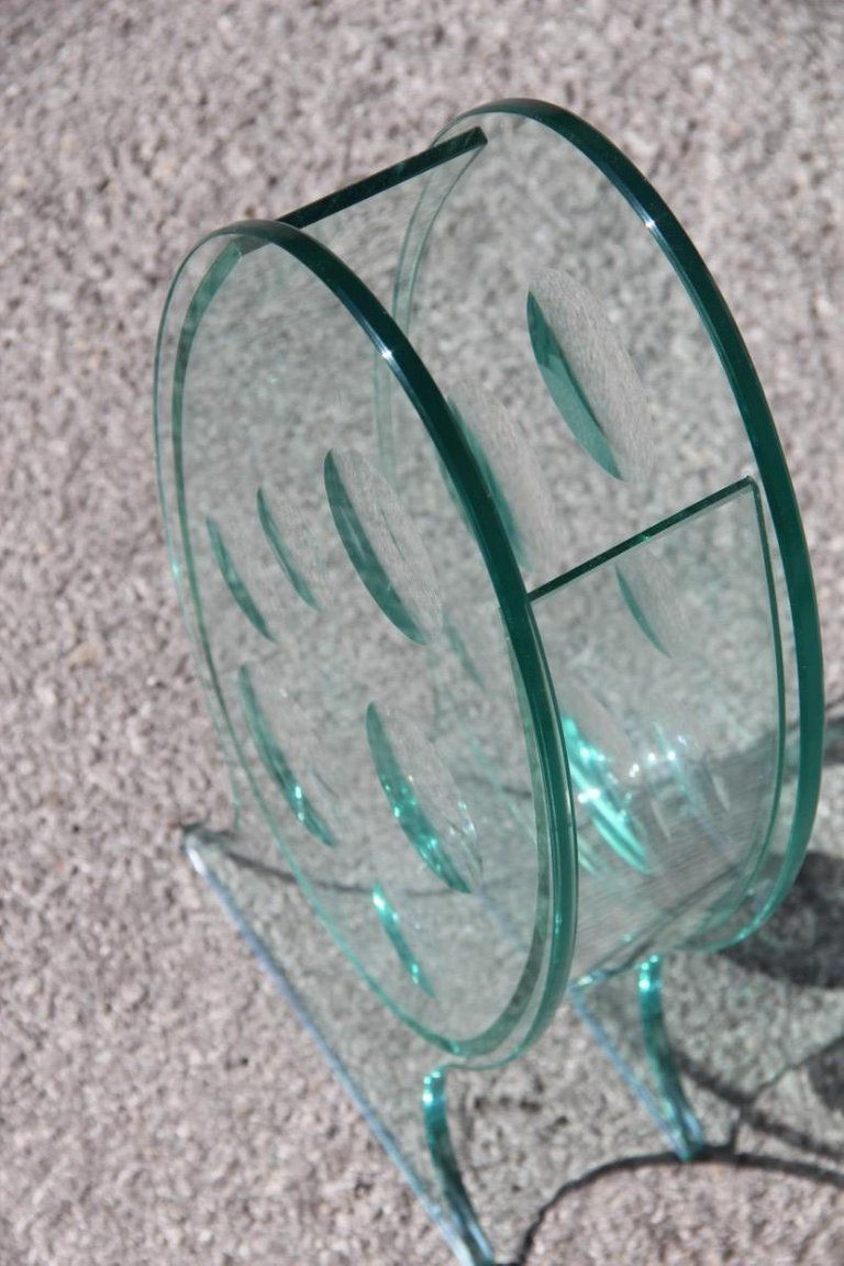 Sculptural Oval Crystal Vase Round Incisions Italian Design 1980s Signed Qa photo 780.0