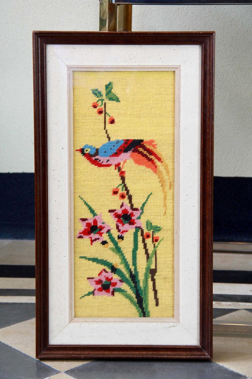 Quadretto, Vintage Half Cross Stitch Painting / Wall Decor, Italy, 1970s photo Art