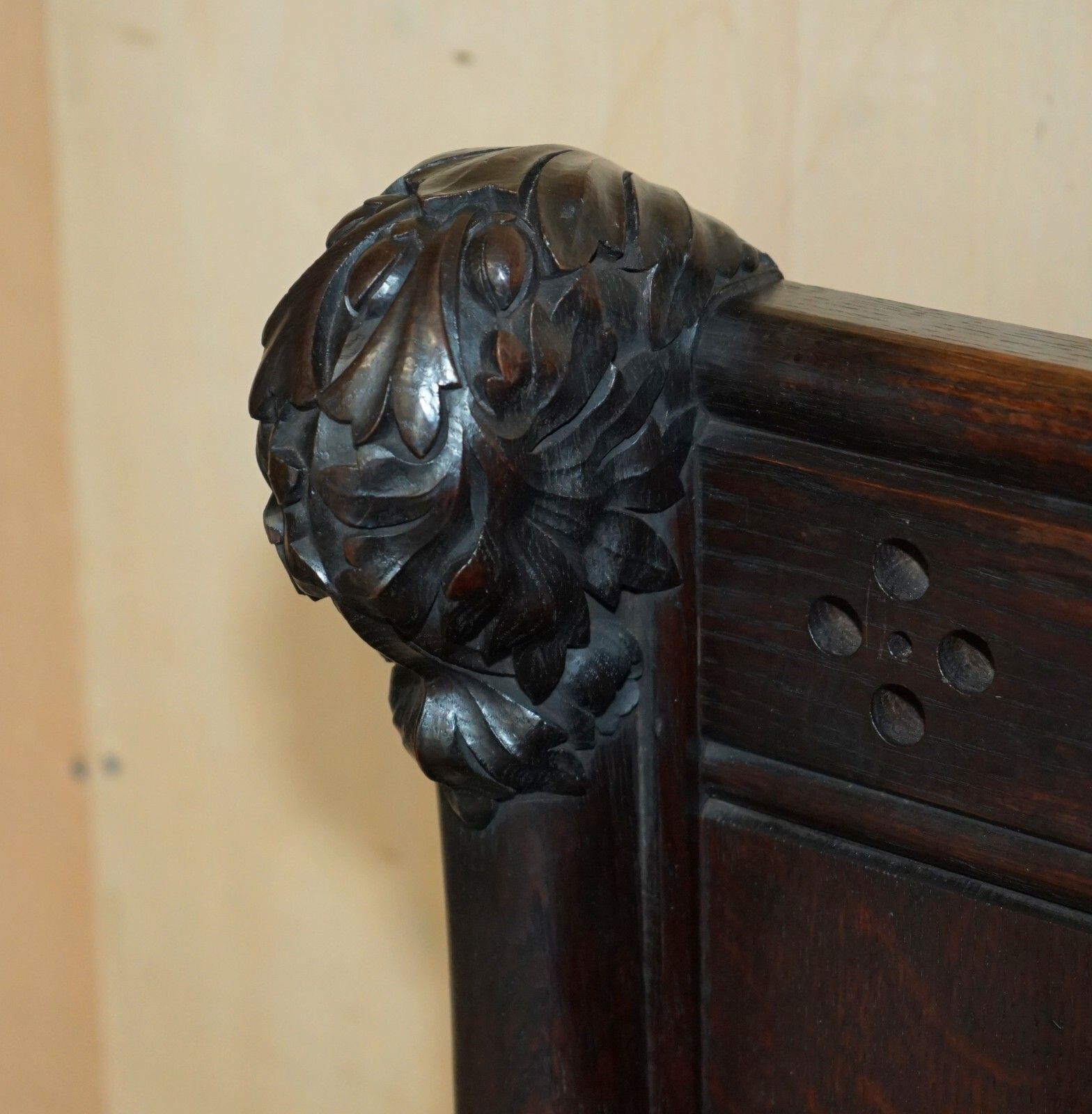 Stunning Extra Large Gothic Revival Throne Armchair Hand Carved Armorial Lions photo buy