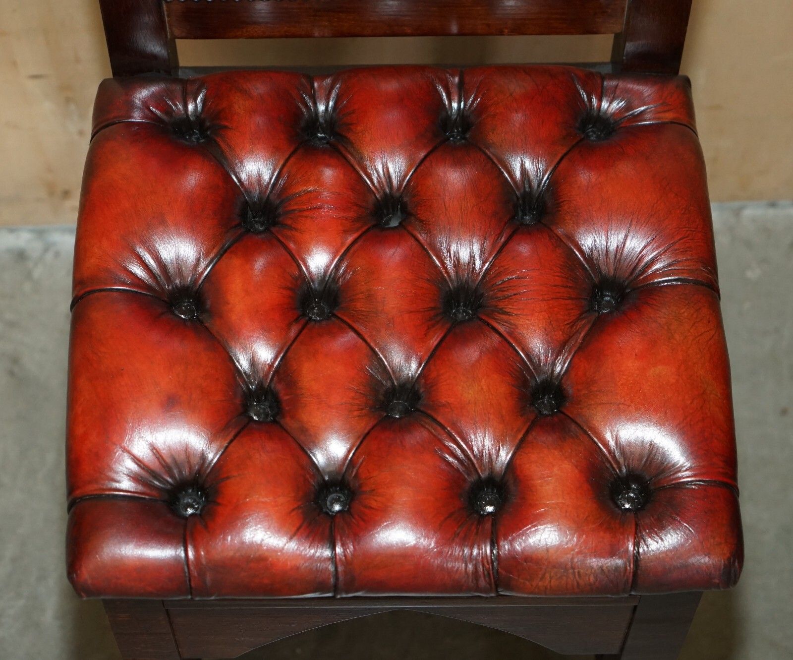 Three Restored Brown Leather Chesterfield Gothic Steeple Kitchen Bar Stools 3 photo vinterior