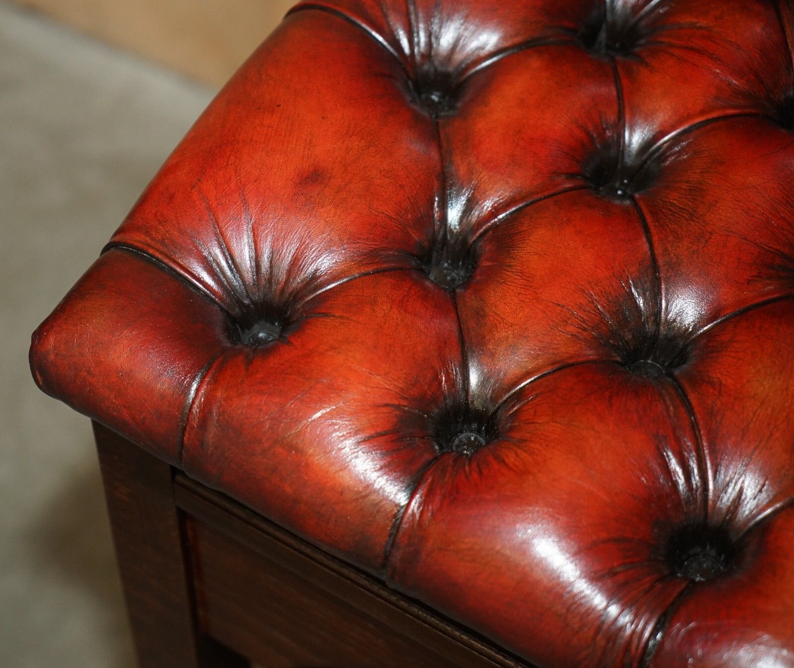 Three Restored Brown Leather Chesterfield Gothic Steeple Kitchen Bar Stools 3 photo buy