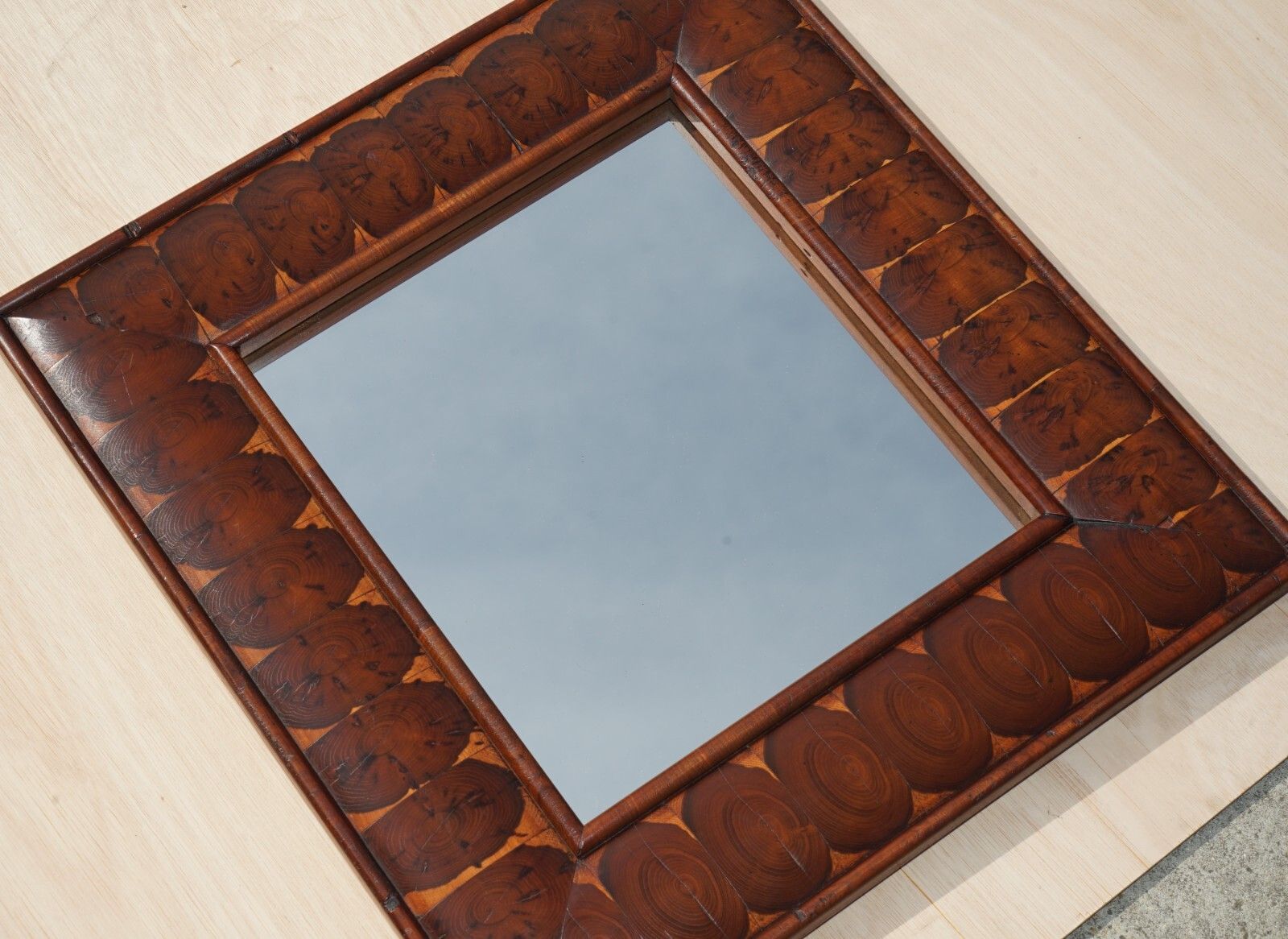 Exquisite Antique Oyster Laburnum Wood Cushion Framed Wall Mirror Sublime Patina photo vintage