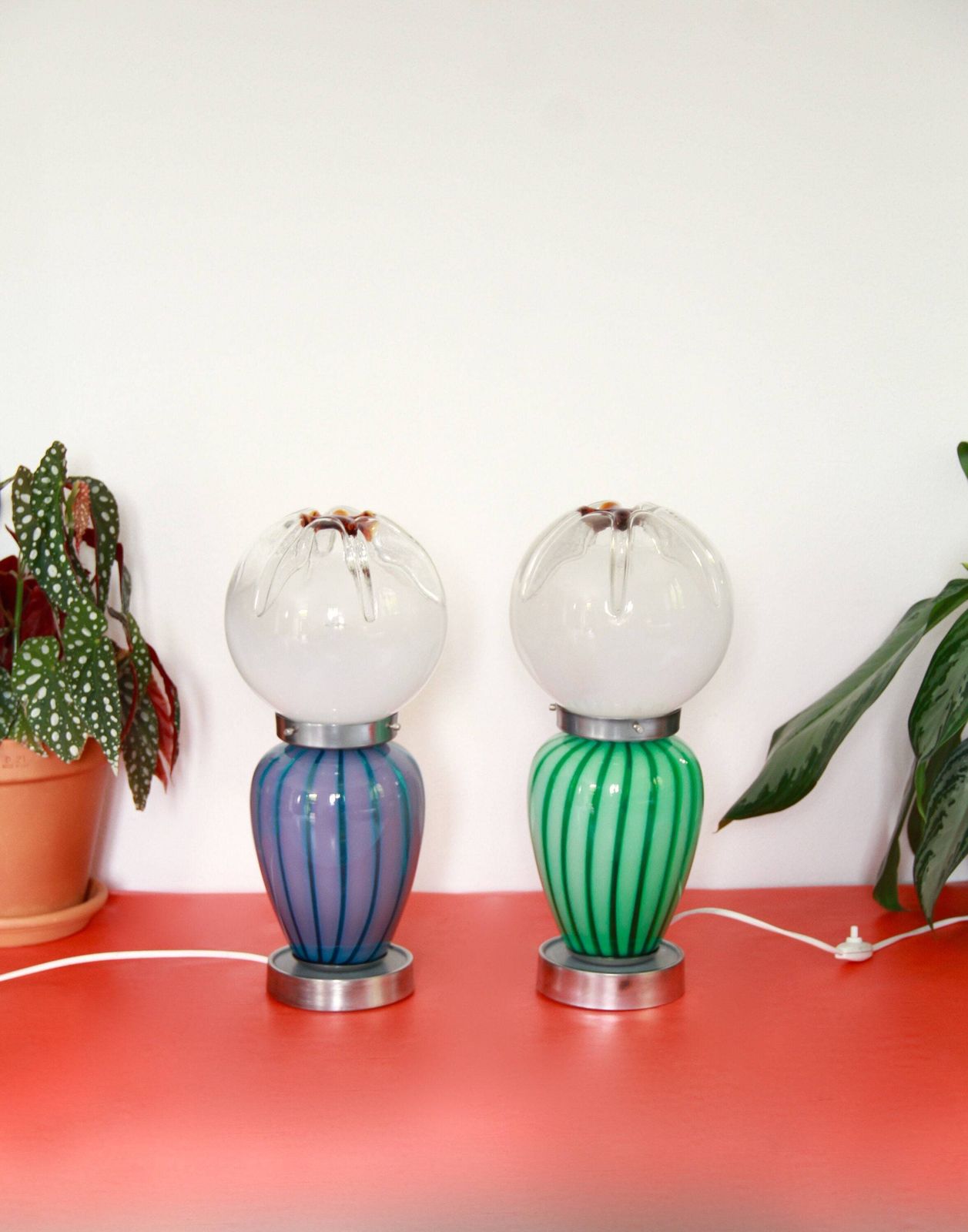 Ranuncoli, Space Age Mazzega Murano Swirl Lamps, Set Of 2, Italy, 1970s photo furniture