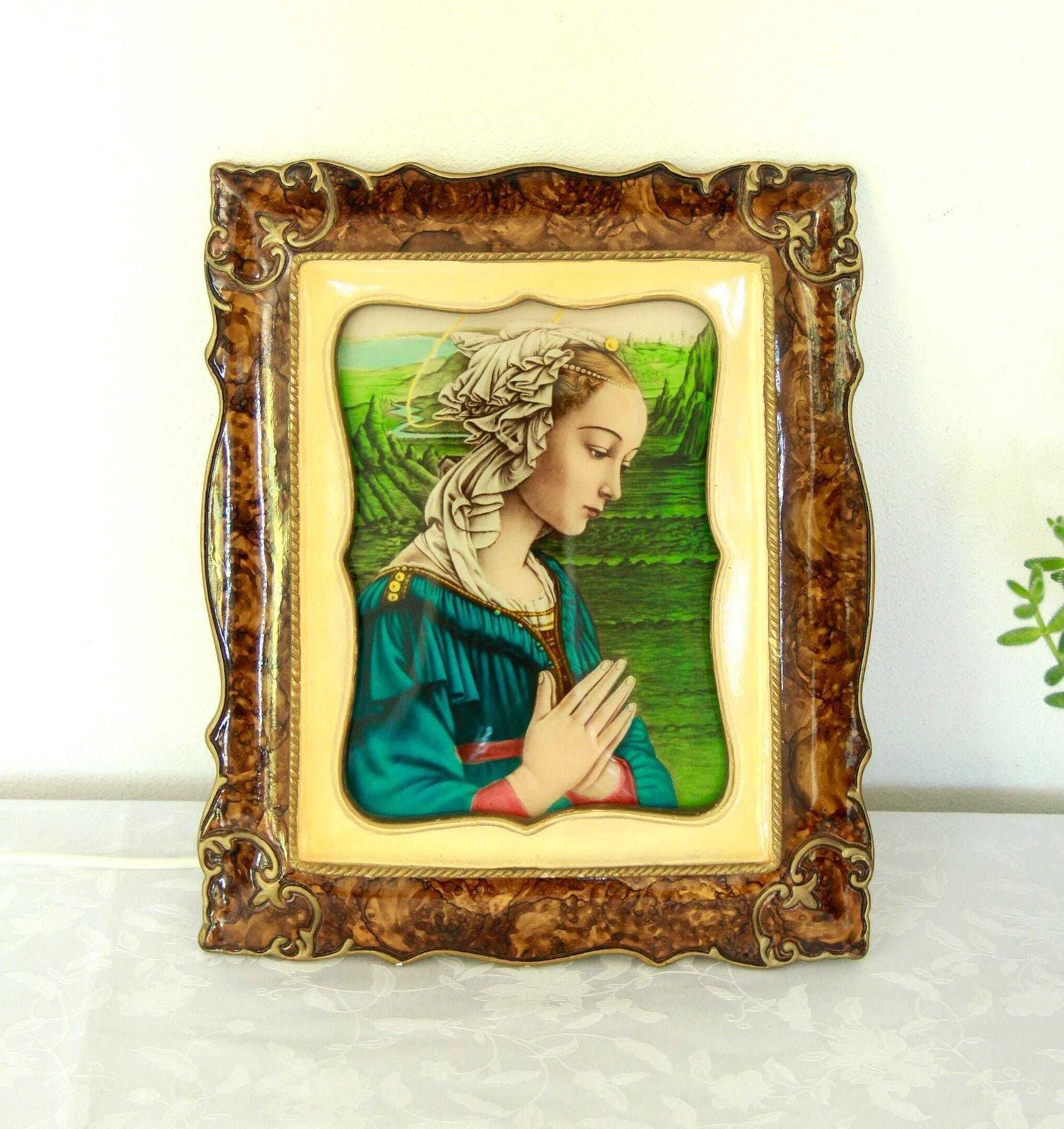 Lippina, Antique St. Mary Art Deco Wall Picture/Lamp, Italy, 1940s