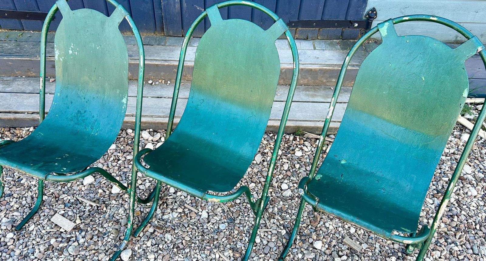 Set Of Four Sebel Stak A Bye Industrial Metal Chairs Vintage Restaurant Cafe Dining Stacking Retro Kitchen Garden photo Furniture