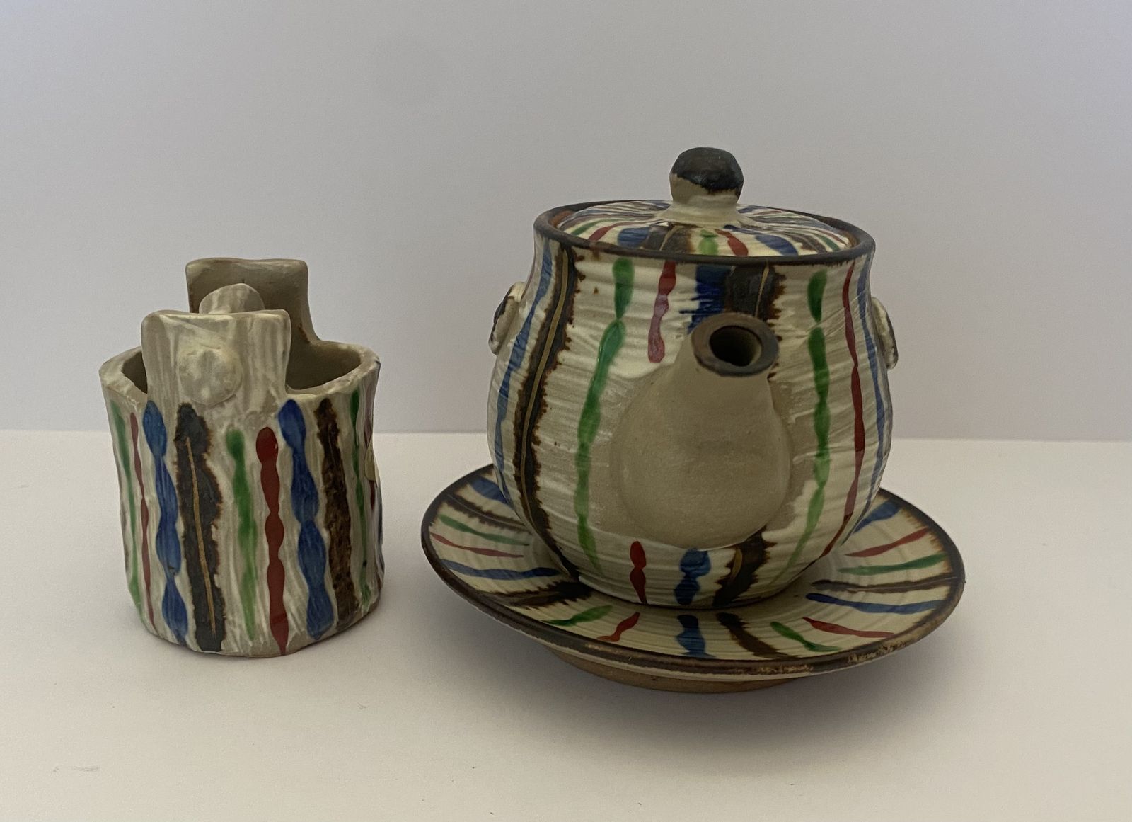 Original, Kitomizu Ware, Stoneware Teapot And ‘Water Bucket’ With Intricate ‘Snake Grass Design. photo for sale