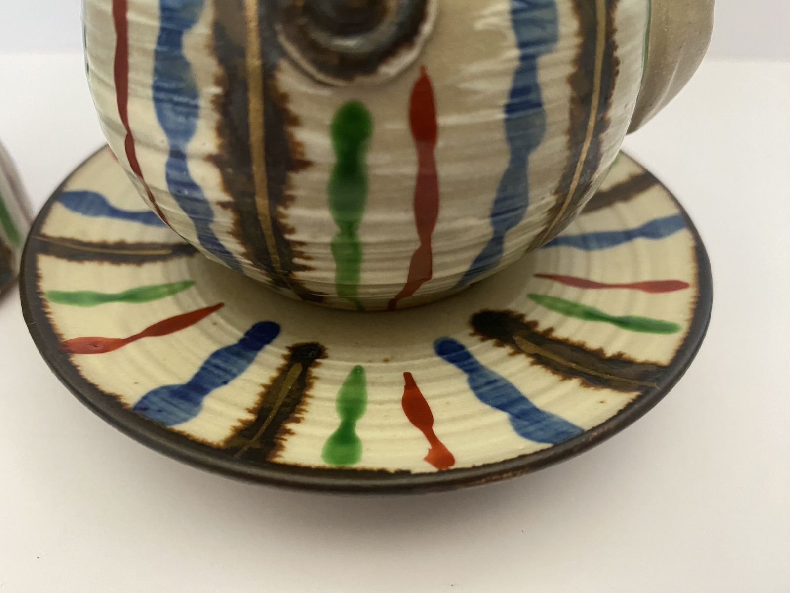 photo furniture Original, Kitomizu Ware, Stoneware Teapot And ‘Water Bucket’ With Intricate ‘Snake Grass Design.