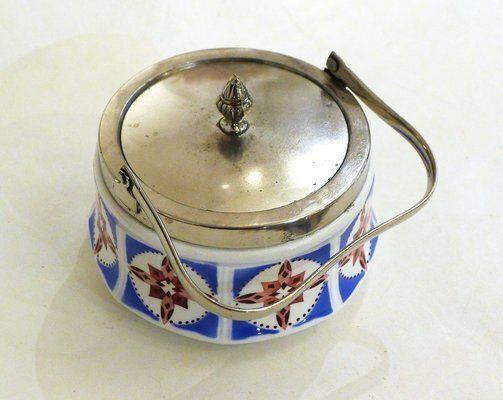 Art Deco Candy / Sugar Bowl In Earthenware And Metal From Gebrüder Mehner, Former Czechoslovakia, 1920s photo Home Decor