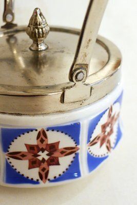Art Deco Candy / Sugar Bowl In Earthenware And Metal From Gebrüder Mehner, Former Czechoslovakia, 1920s photo vinterior