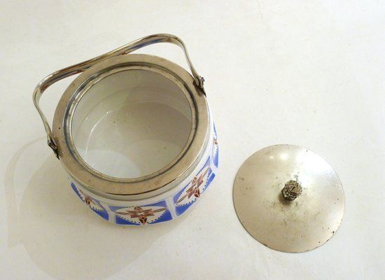 Art Deco Candy / Sugar Bowl In Earthenware And Metal From Gebrüder Mehner, Former Czechoslovakia, 1920s photo vintage
