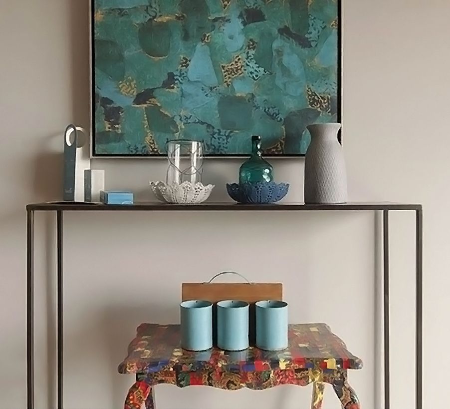 "Folklore" Restyled Coffee Table By Habitat Improver With Fabric Decoupage photo vintage