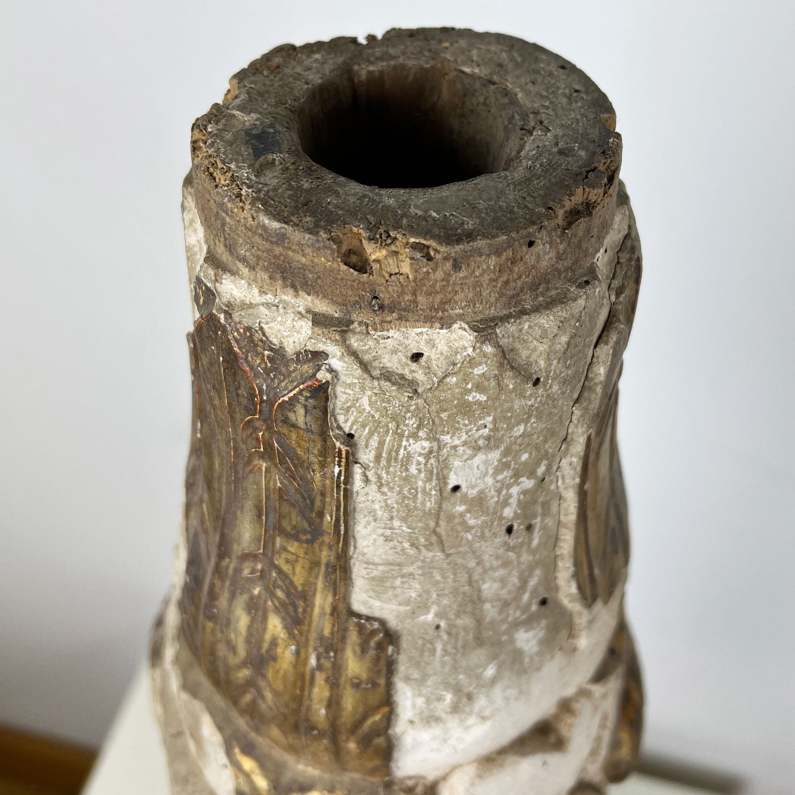 1700's Large Salvaged Gilt Wood Fragment, Baroque Altar Candlestick Base photo buy