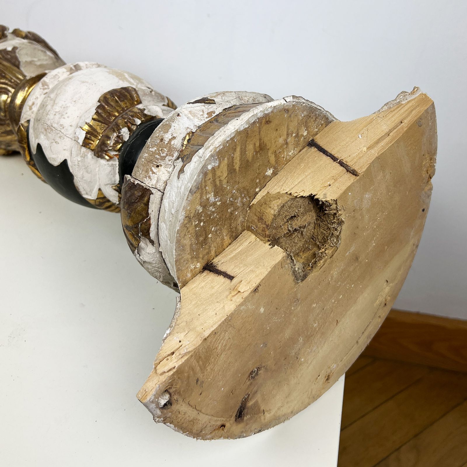 1700's Large Salvaged Gilt Wood Fragment, Baroque Altar Candlestick Base photo vintage
