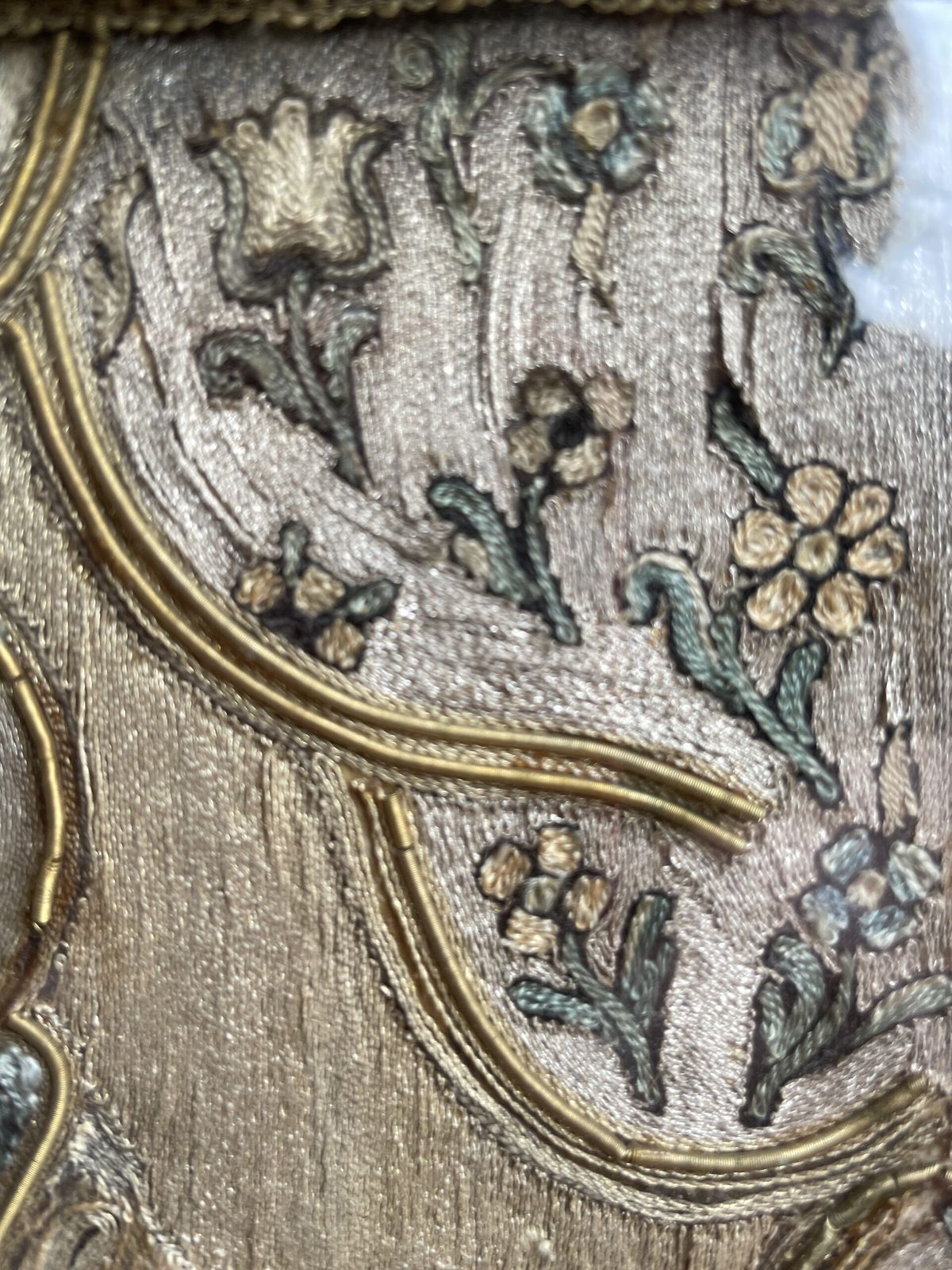 Italian 18th Century Church Icon In Silk Threads And A Water Gilded Frame photo for sale