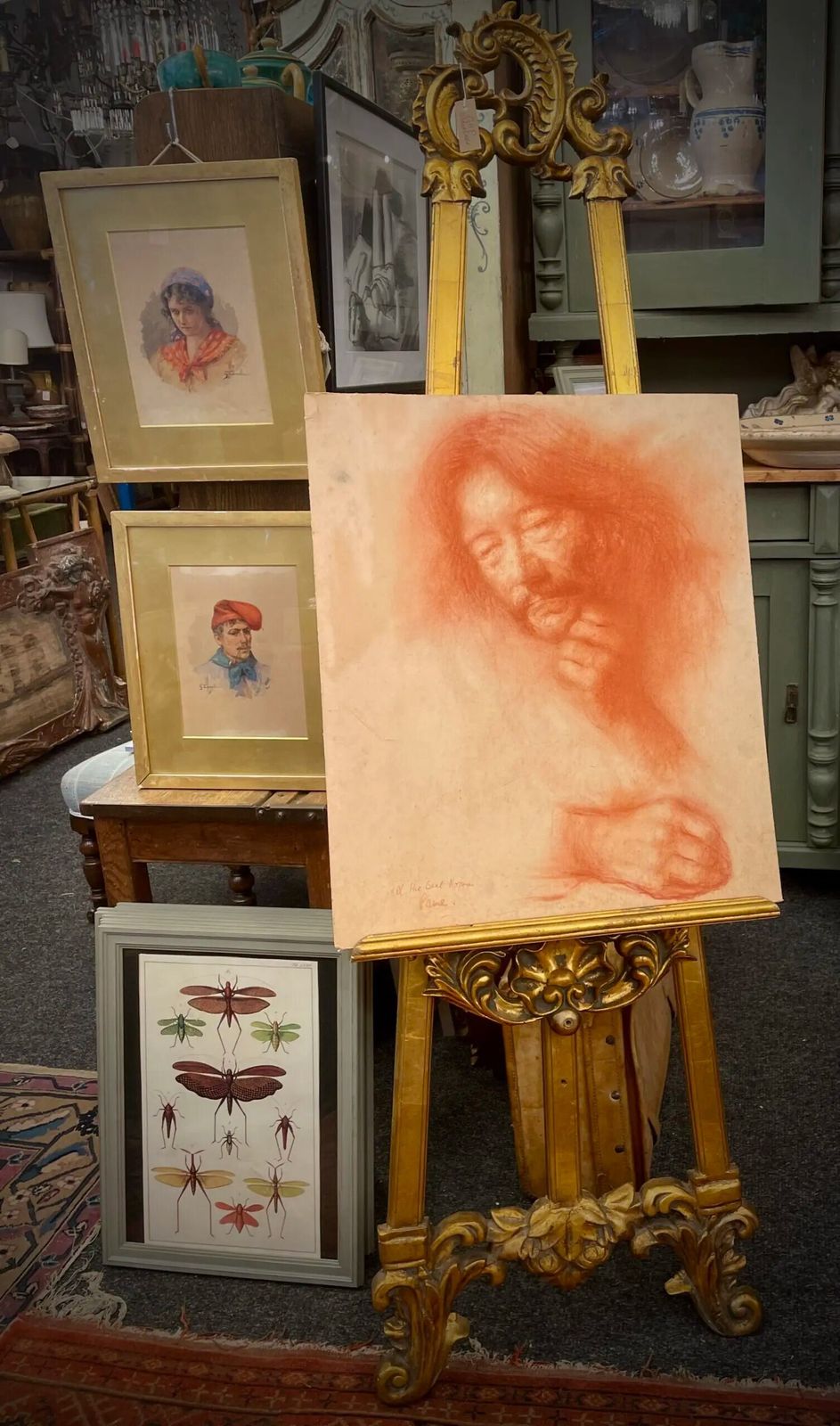Double Portrait Of A Male Head In Pastel, By Ken Paine Ps Spf (1926  2020) photo furniture