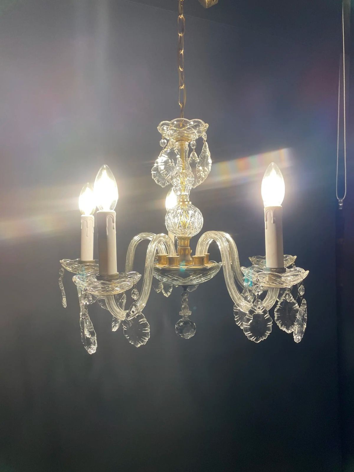 Elegant Italian Crystal Chandelier With Glass Arms And 4 Lights. photo furniture