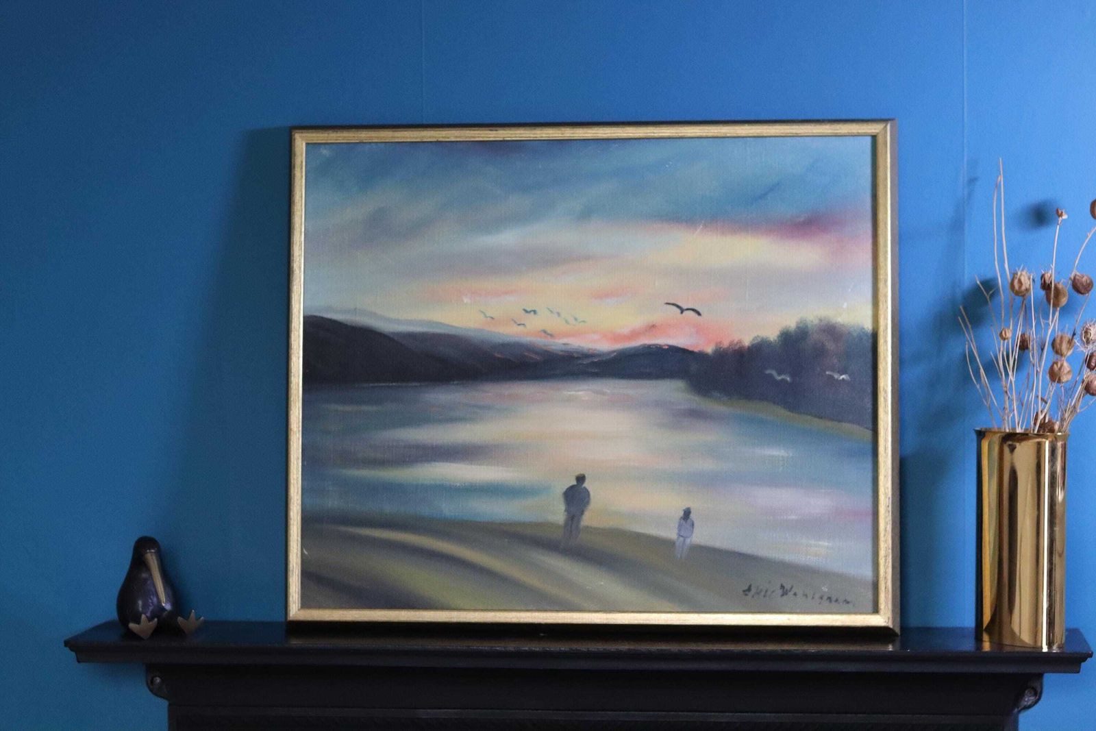Swedish Original Oil On Canvas Painting "A Walk"  By Eric Wahlgren  Vintage & Framed