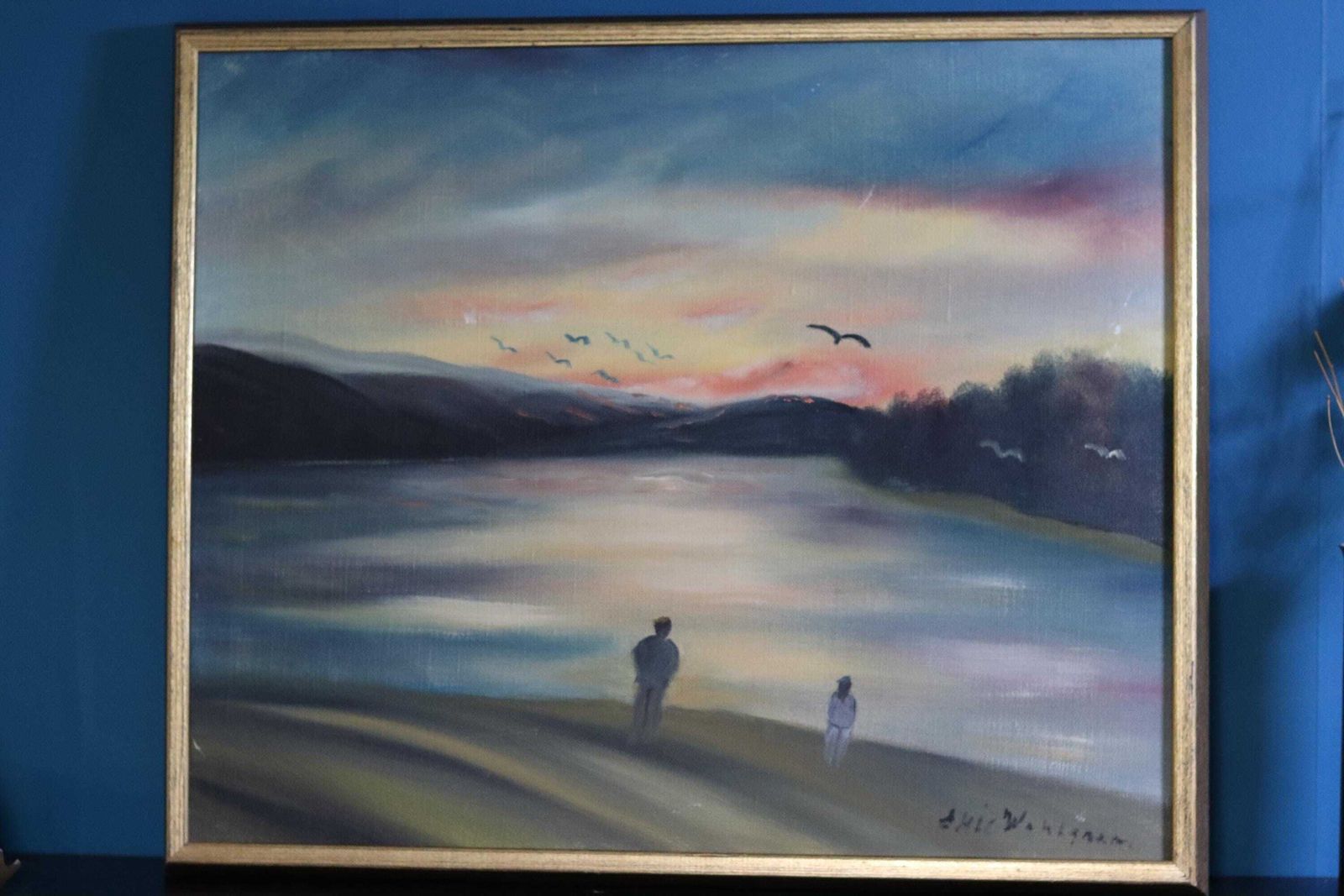 Swedish Original Oil On Canvas Painting "A Walk"  By Eric Wahlgren  Vintage & Framed photo for sale