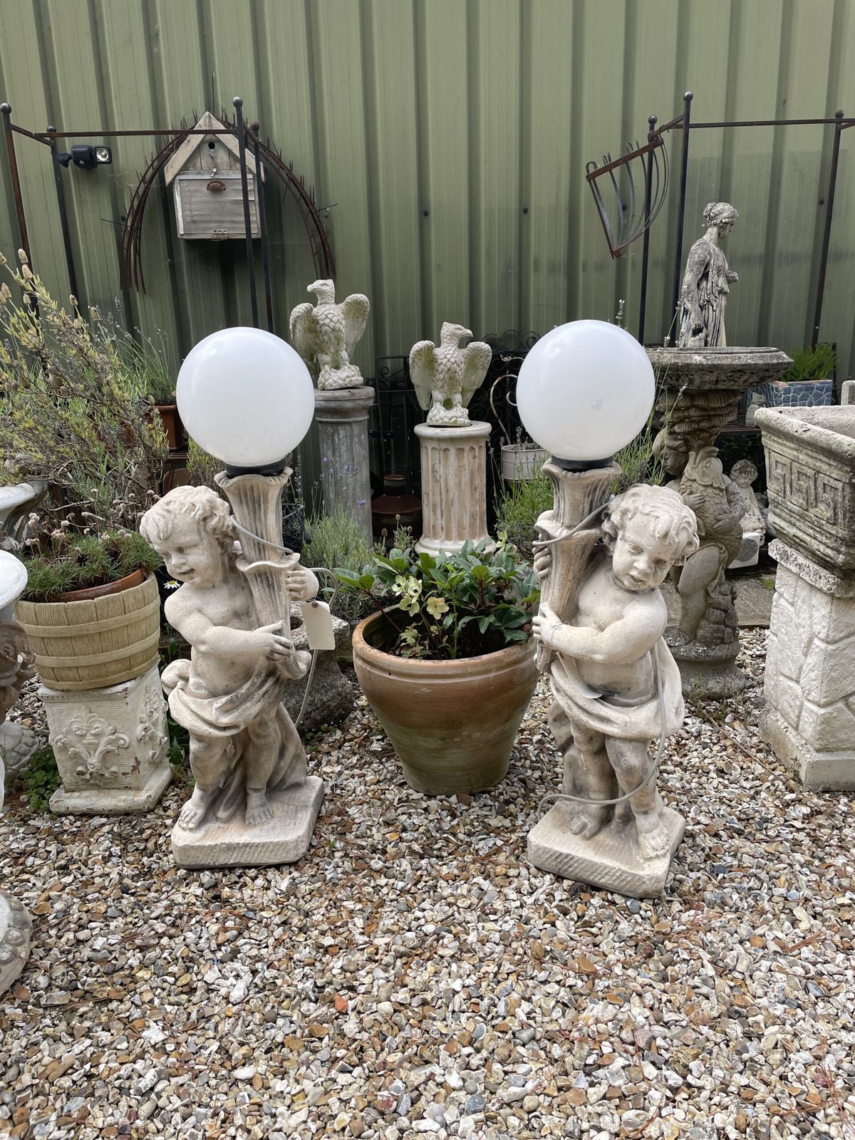 Vintage Pair Of Free Standing Cherub Italian Lights, Suitable For Indoors Or Gardens. (Concrete) photo furniture
