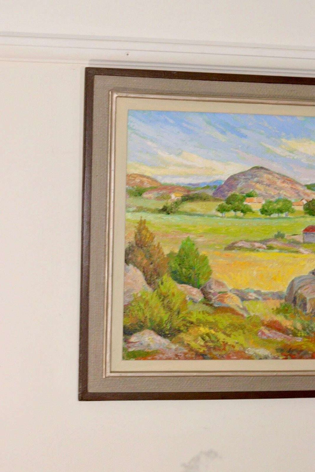 Mid Century Original Swedish Oil On Canvas "Landscape "   Vintage & Framed photo for sale