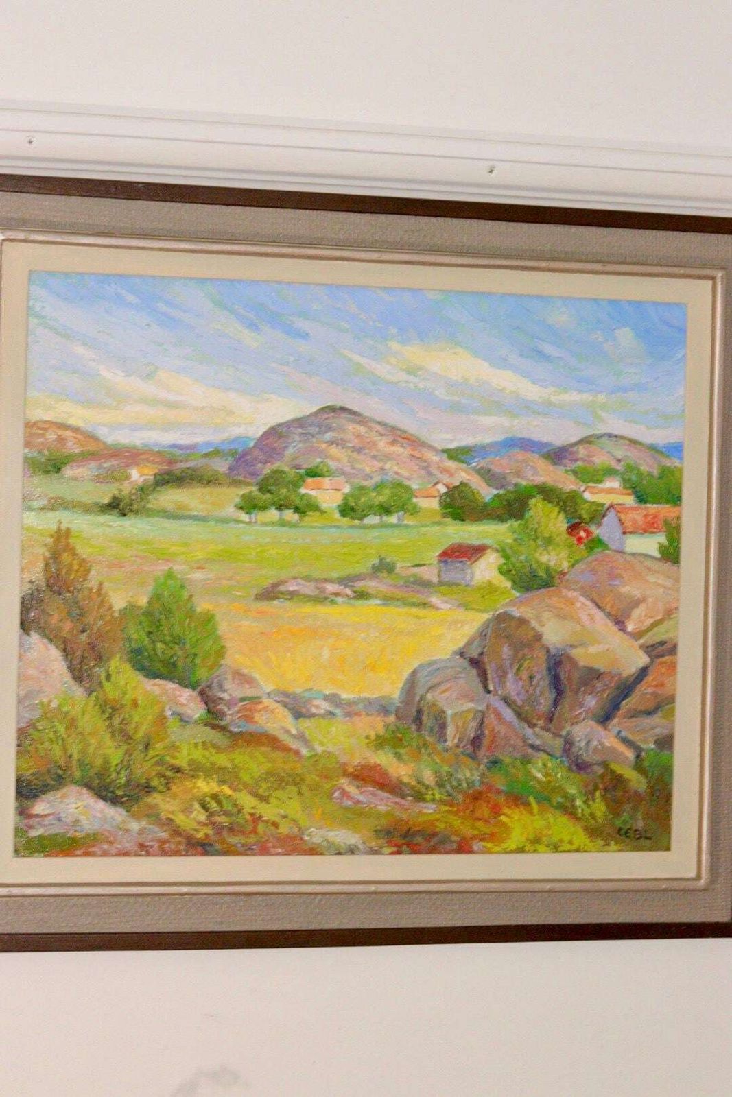 Mid Century Original Swedish Oil On Canvas "Landscape "   Vintage & Framed photo Art