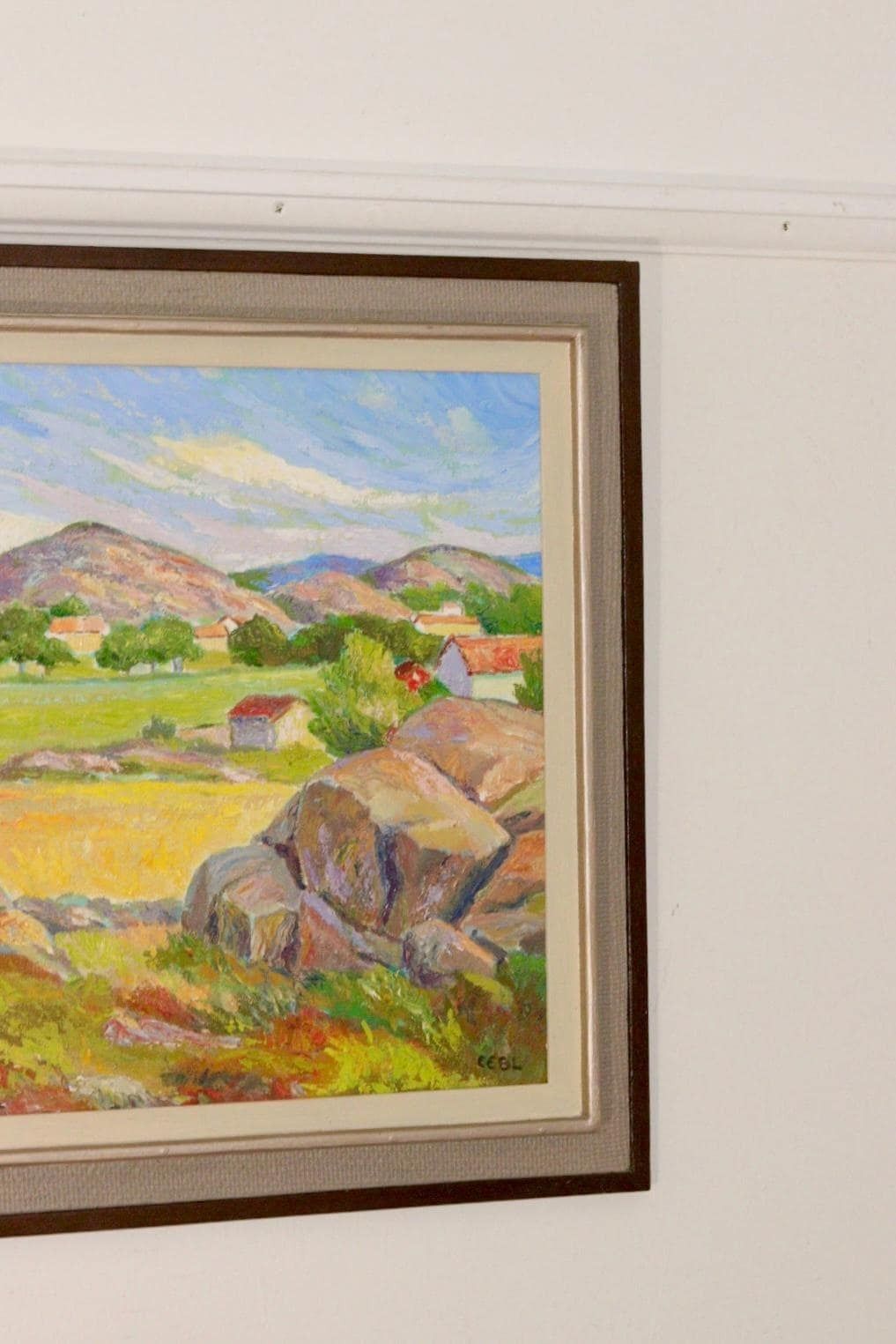 Mid Century Original Swedish Oil On Canvas "Landscape "   Vintage & Framed photo 245.0