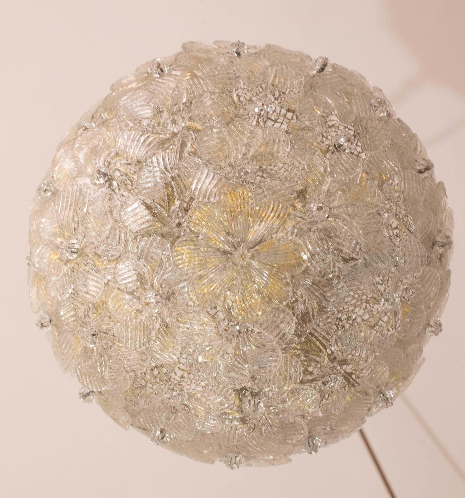 Elegant Murano Ceiling Light Gold And Trasparent Flower By Seguso For Venini photo vinterior