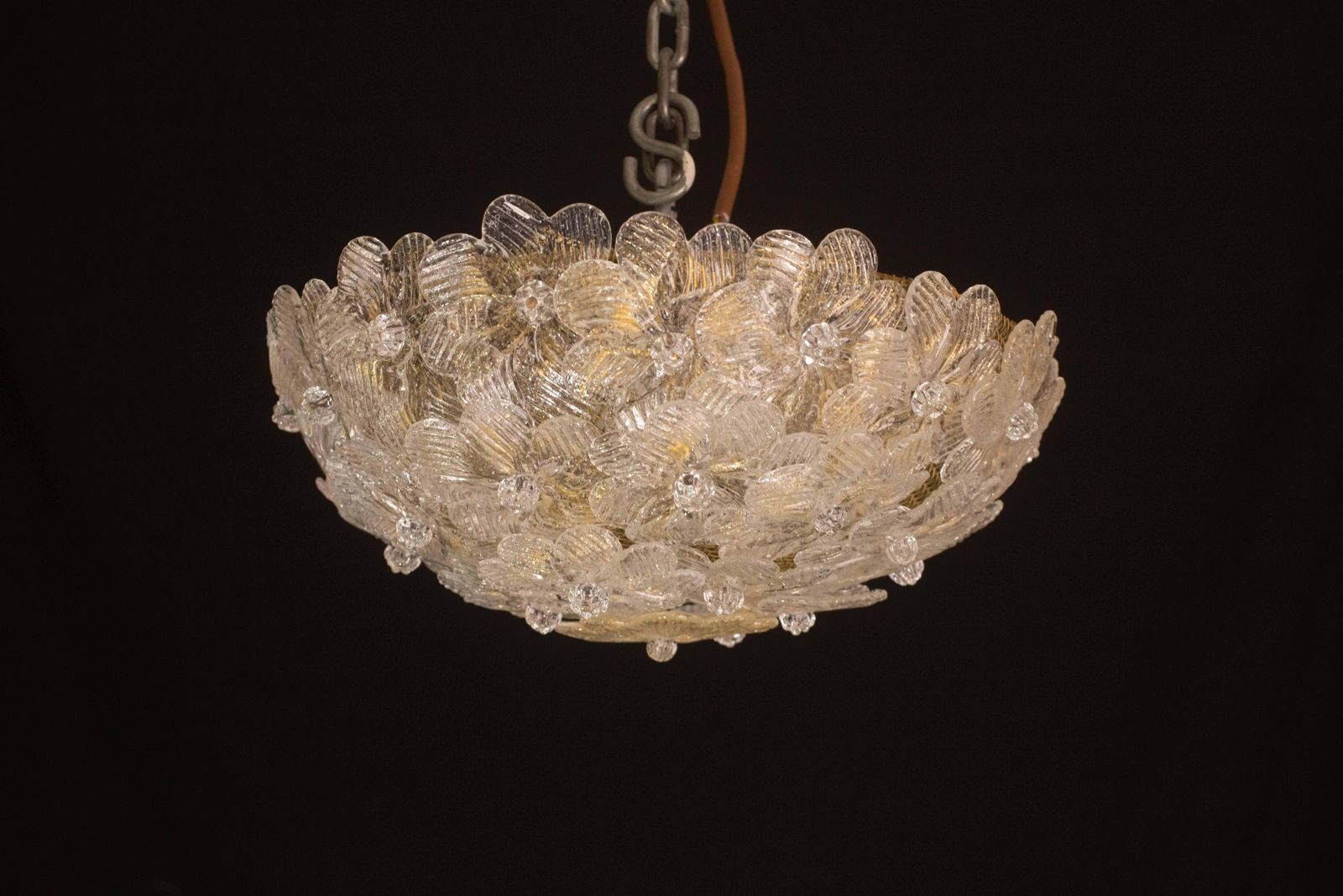 photo for sale Elegant Murano Ceiling Light Gold And Trasparent Flower By Seguso For Venini