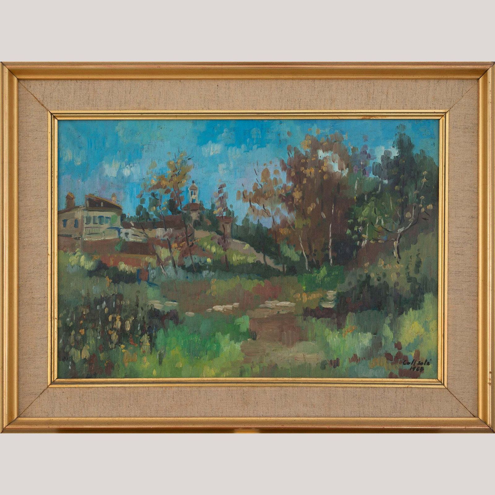 Signed Framed Colourist Landscape   Oil On Canvas photo furniture