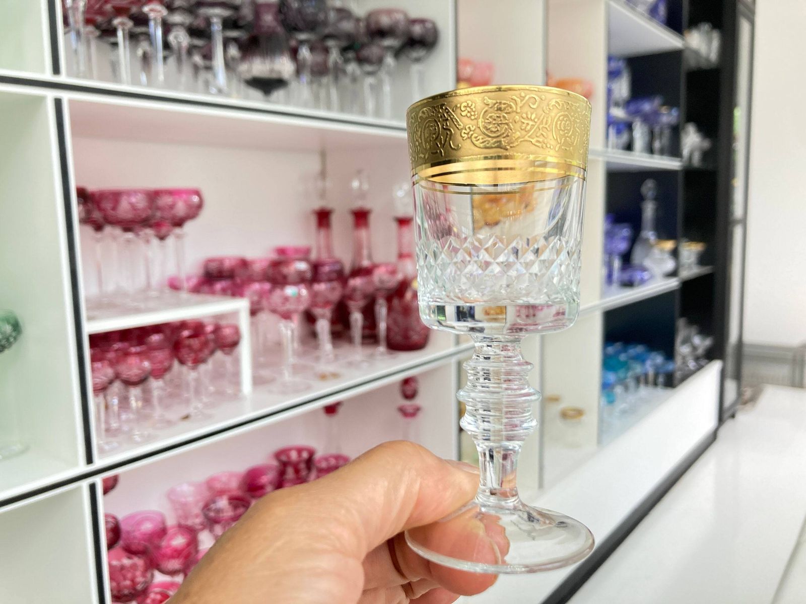 Kristallen Voetglazen | 4 Stuks | Likeurglazen | 24k Goud | Theresienthal (Mintonborde) photo Woonaccessoires