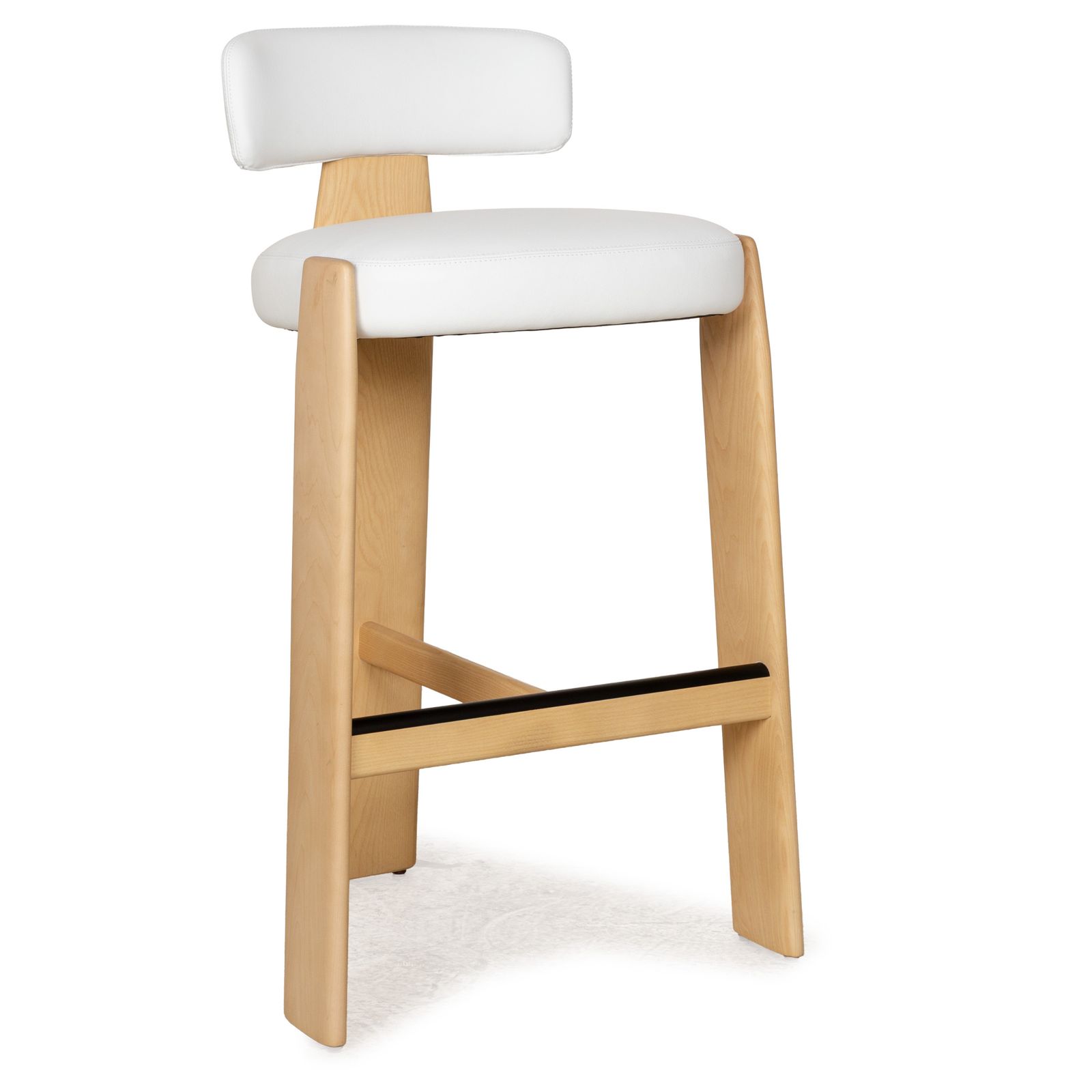 Tabouret de bar Andreu World Oru en cuir blanc et bois brun