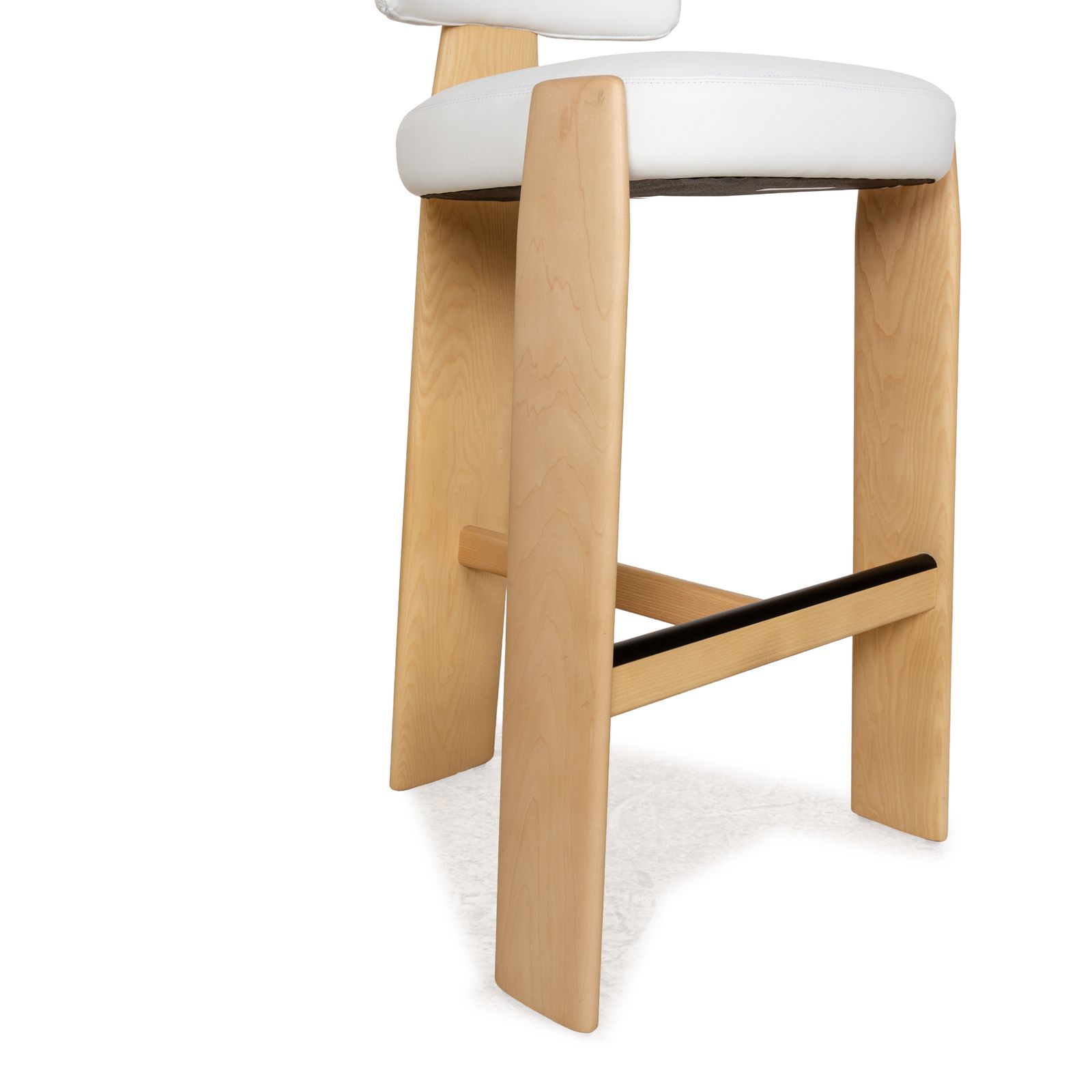 Tabouret de bar Andreu World Oru en cuir blanc et bois brun photo buy