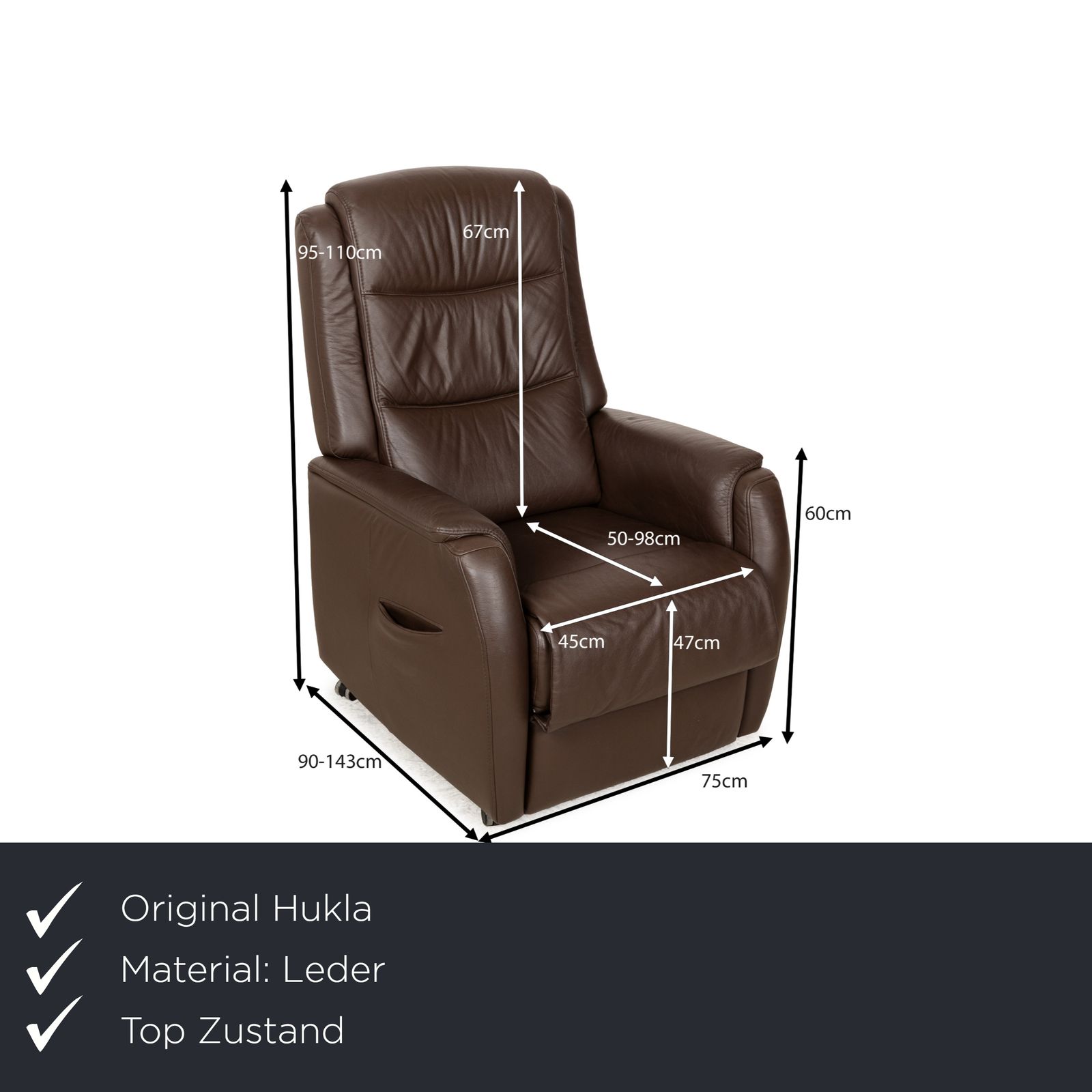 Fauteuil Hukla en cuir brun, fonction relaxation manuelle photo furniture