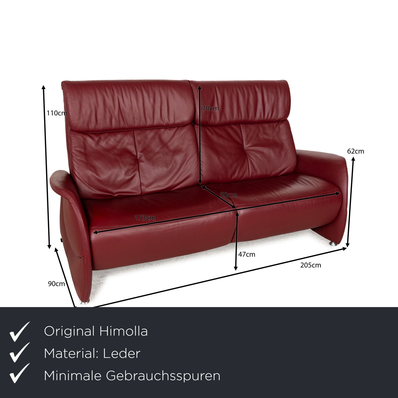 Canapé Himolla Cumuly en cuir rouge foncé, 3 places photo furniture