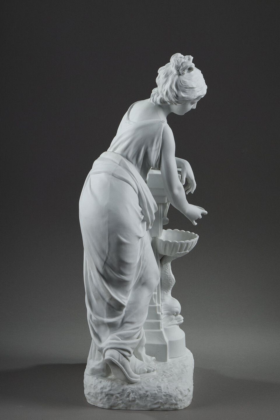 Porcelain Biscuit Sculpture, "Young Woman At The Fountain" By Nicolas Lecorney photo Art