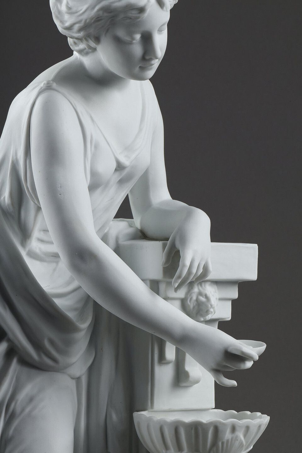 photo buy Porcelain Biscuit Sculpture, "Young Woman At The Fountain" By Nicolas Lecorney