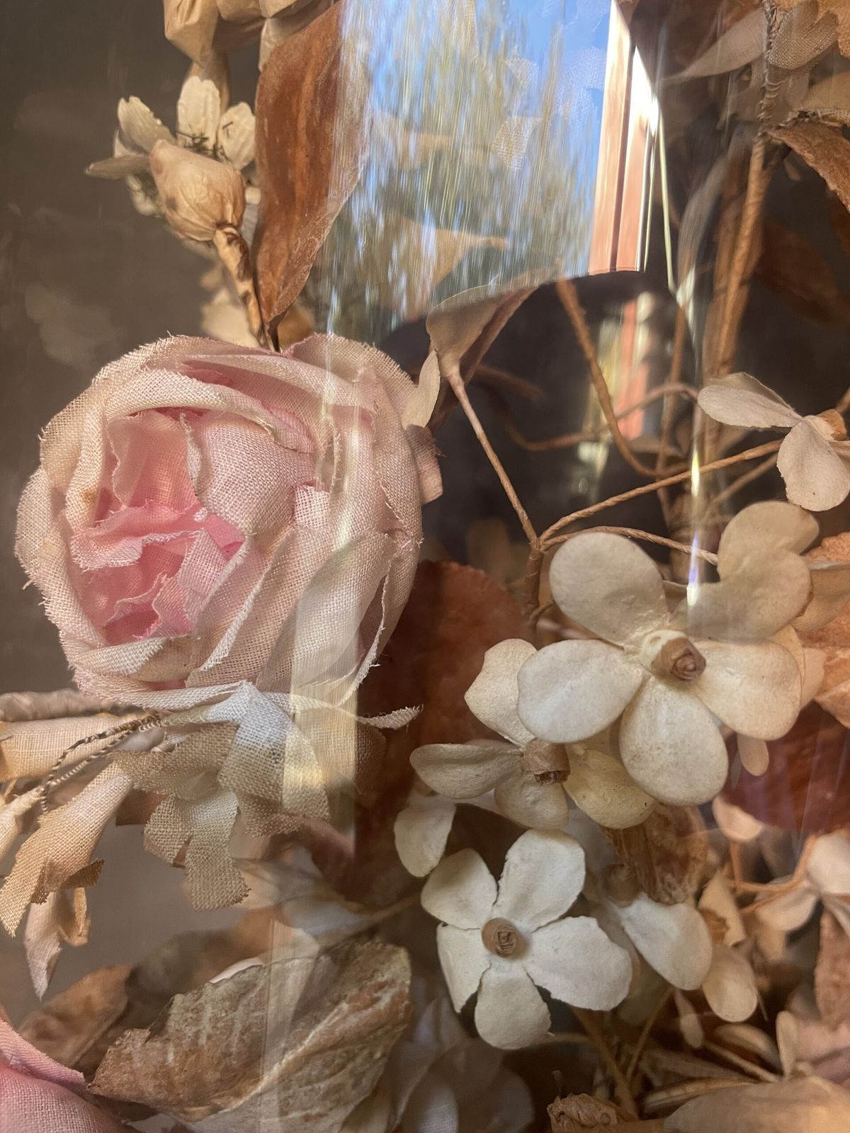 Pair Of 19th Century Glass Domes With Gilded Appliqués And Paper Flowers. photo furniture