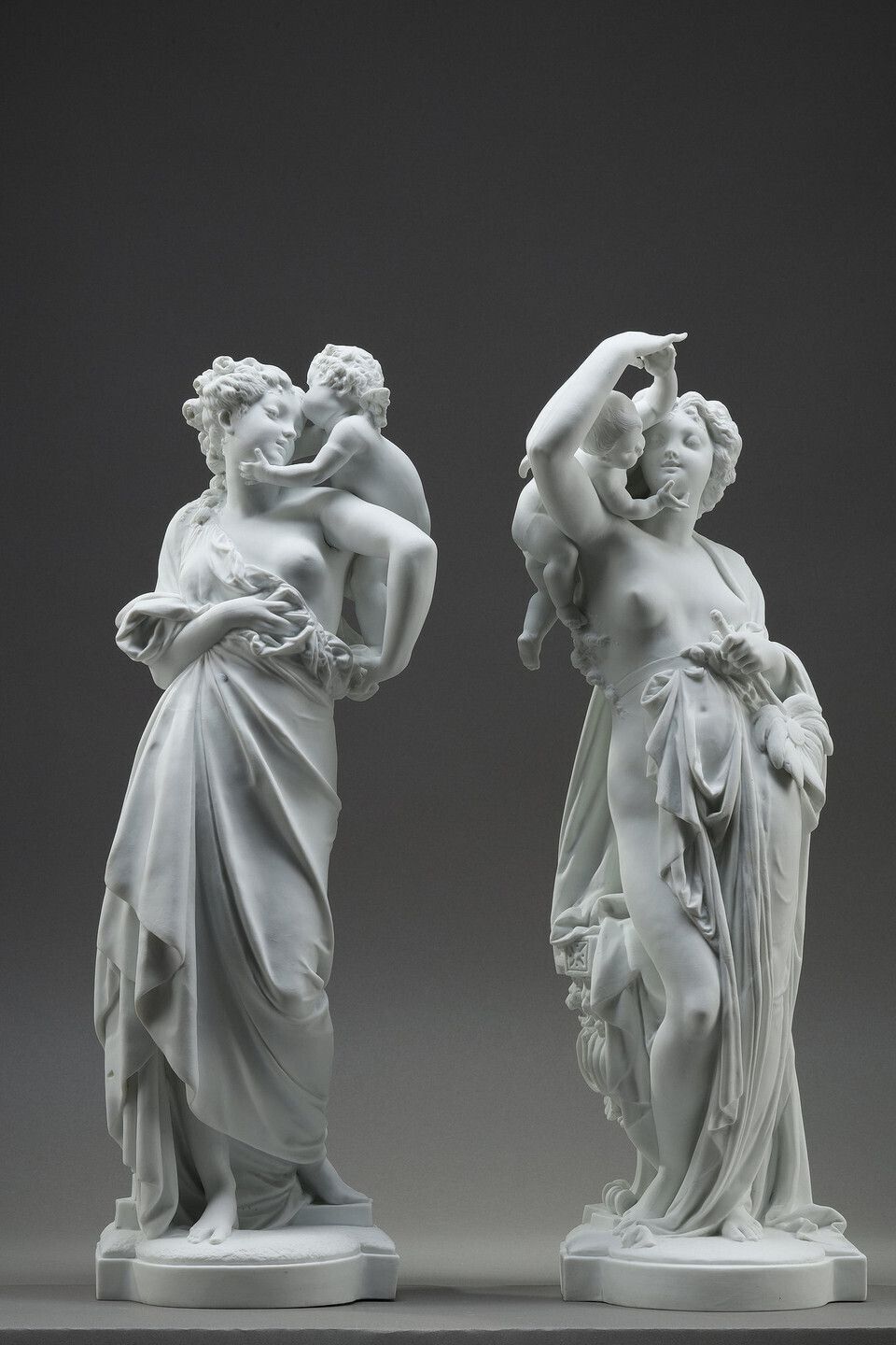 Pair Of Allegorical Figures Biscuit Porcelain, After Carrier Belleuse. European Work, Circa 1870 1880 photo furniture