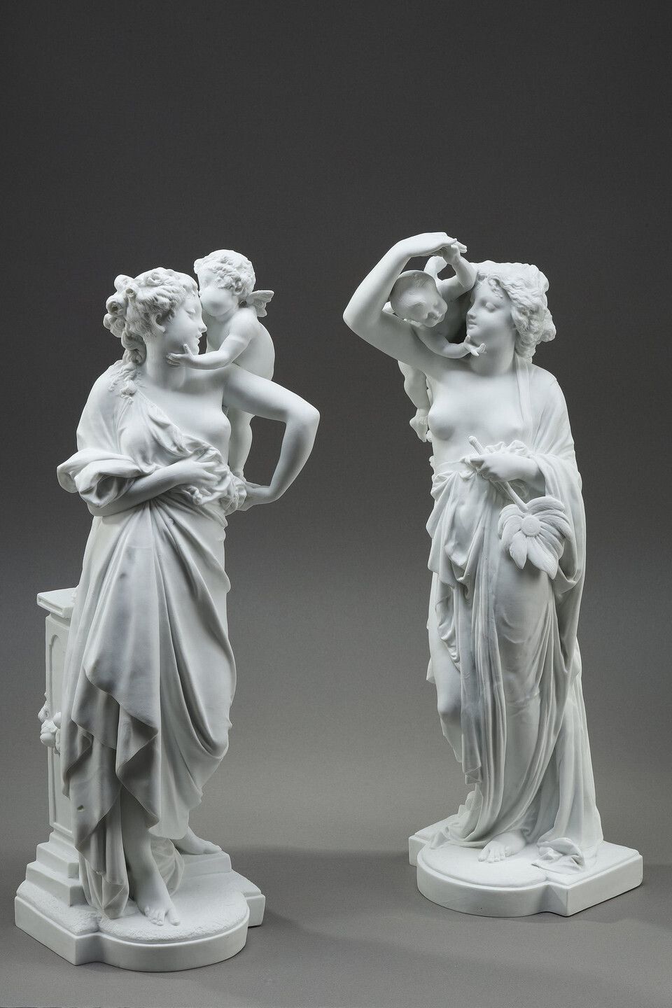 Pair Of Allegorical Figures Biscuit Porcelain, After Carrier Belleuse. European Work, Circa 1870 1880 photo Home Decor