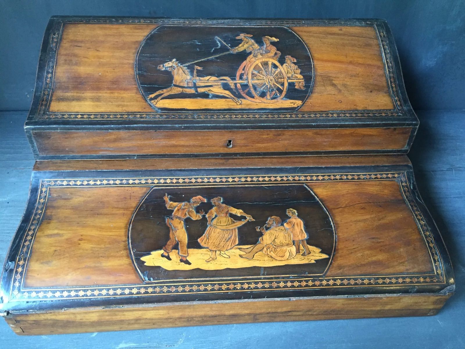 Sorrento Ware Secretare. In Laid Olive Wood. ( Circa 1870) photo 550.0